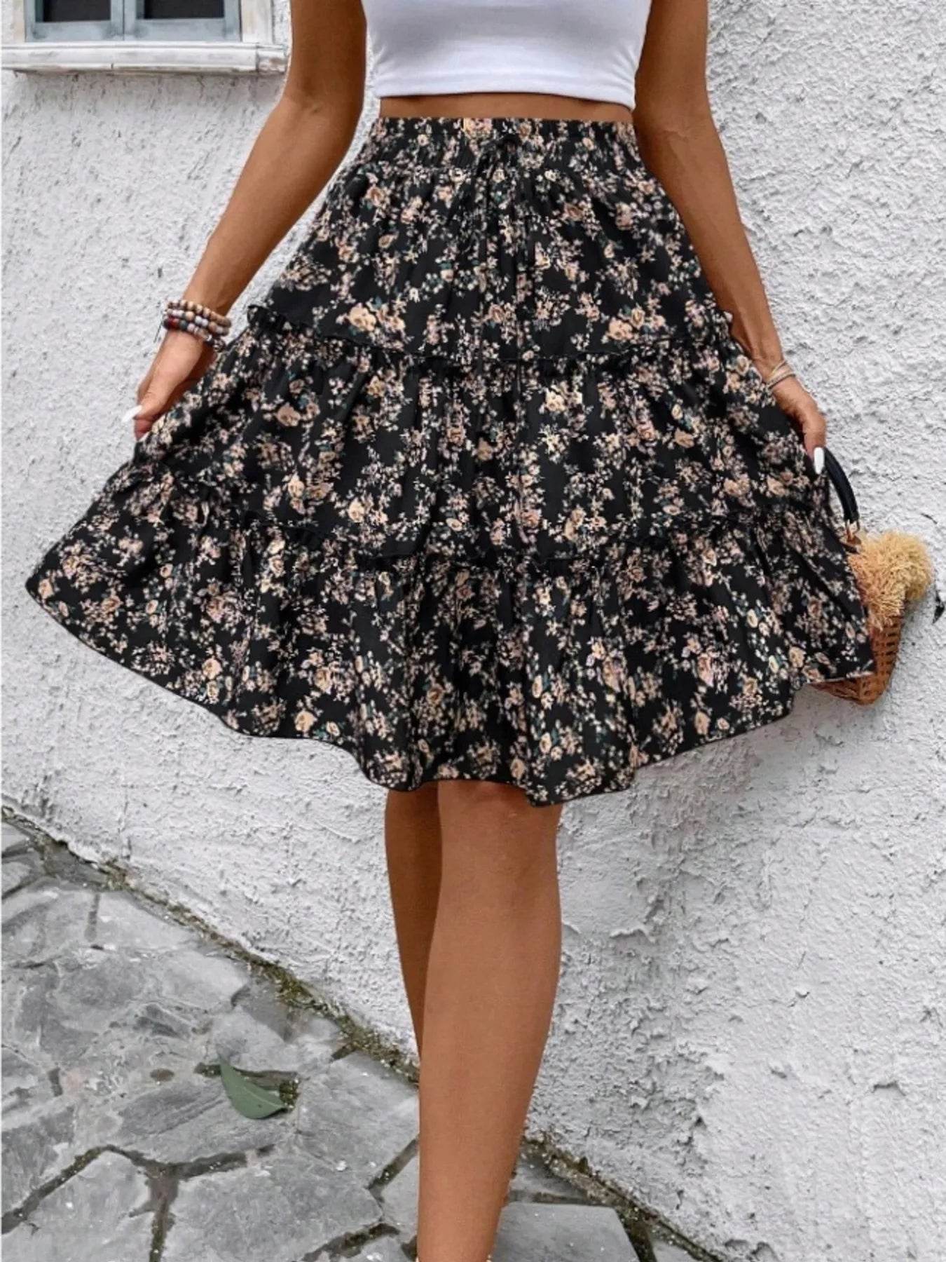 Floral Print Midi Skirt - Ultim8 Designs 4 U