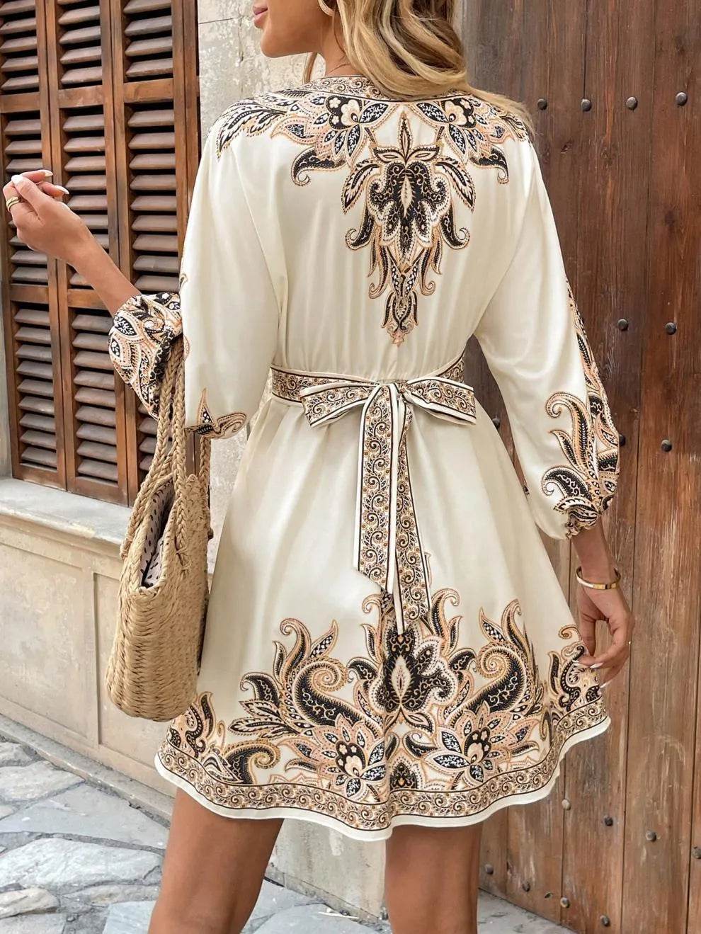 Paisley V-Neck 3/4 Sleeve Mini Dress - Ultim8 Designs 4 U