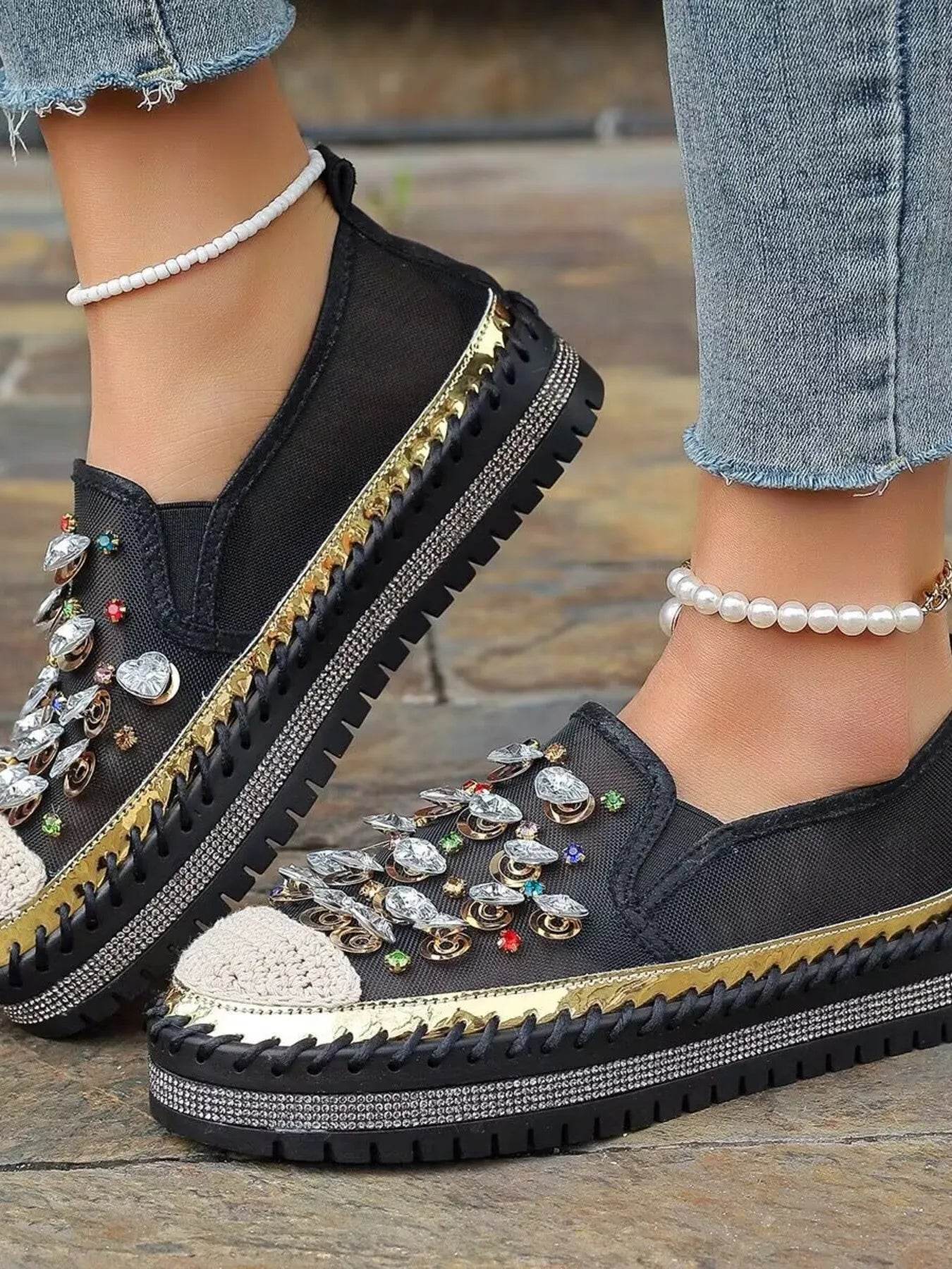 Rhinestone Embellished Platform Loafers - Ultim8 Designs 4 U