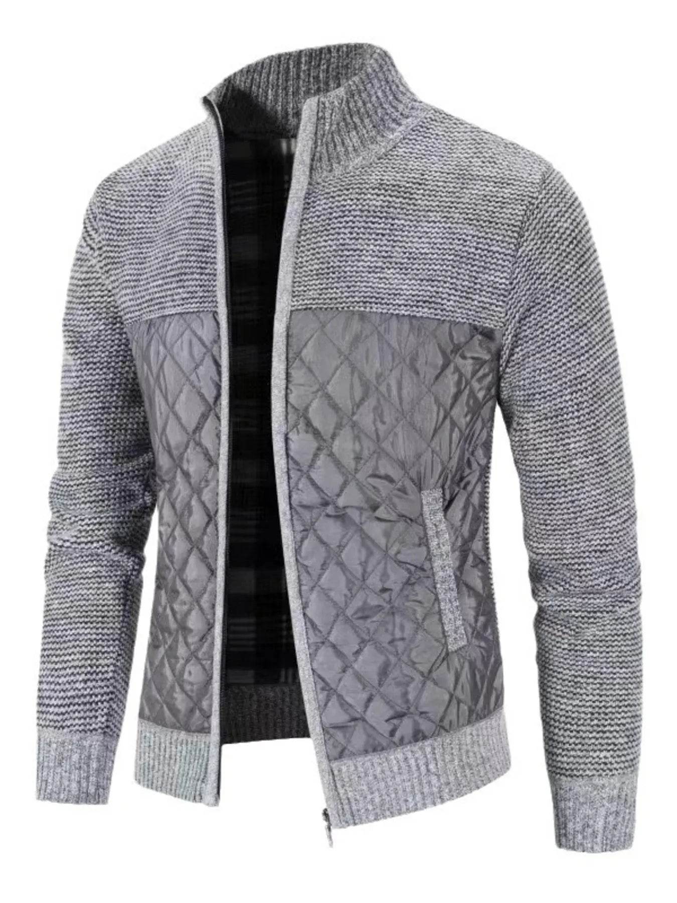 Men's Plus Size Quilted Panel Zip-Up Sweater Cardigan - Ultim8 Designs 4 U