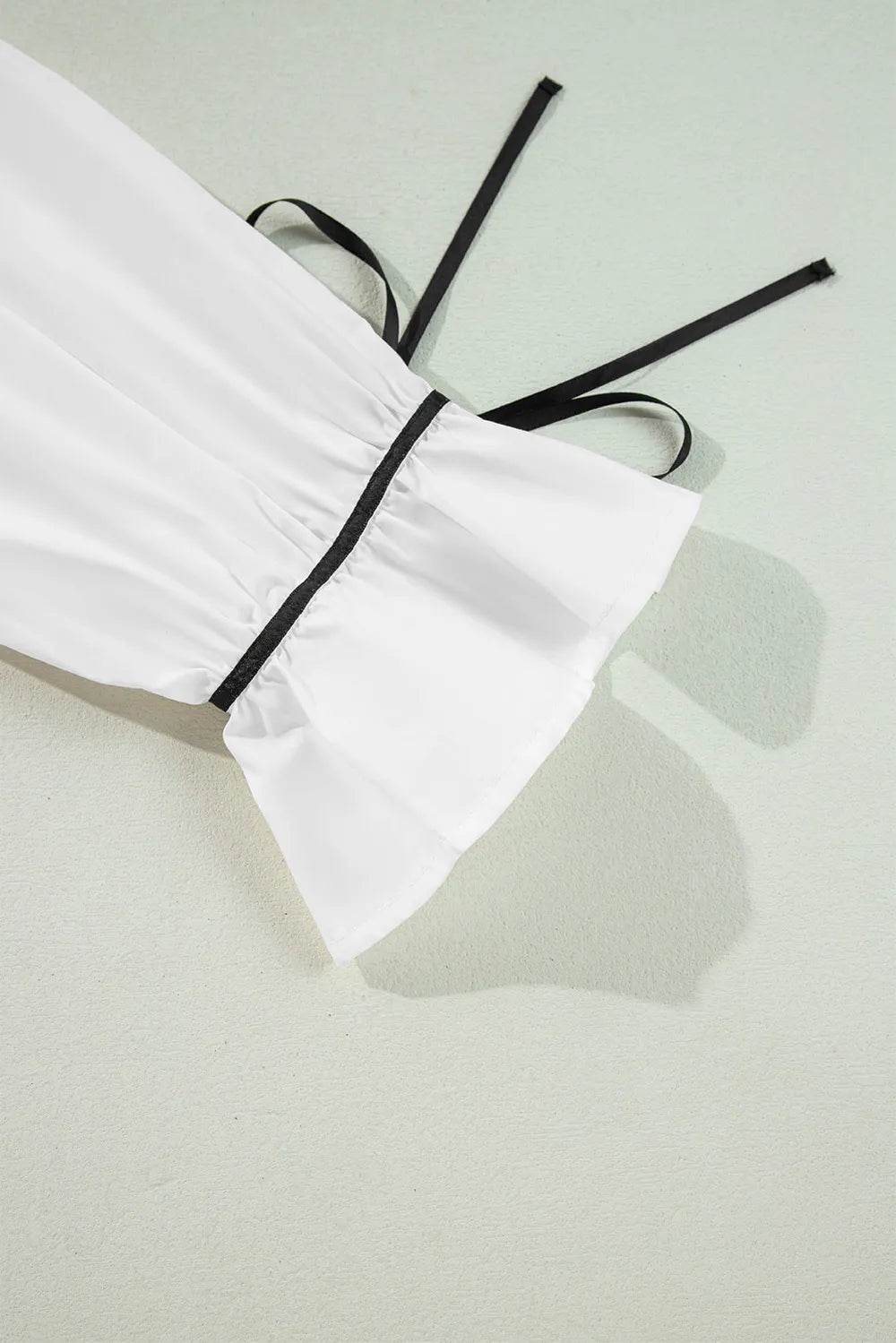 Ribbon Bowtie Collared Neck Flounce Sleeve Shirt - Ultim8 Designs 4 U