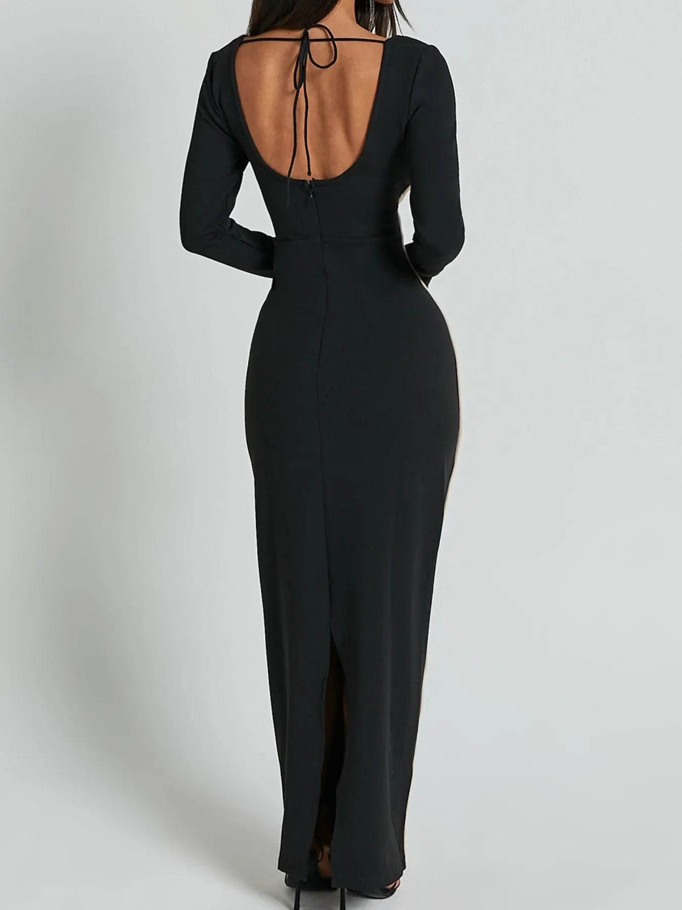 Contrast Trim Long Sleeve Bodycon Maxi Dress - Ultim8 Designs 4 U