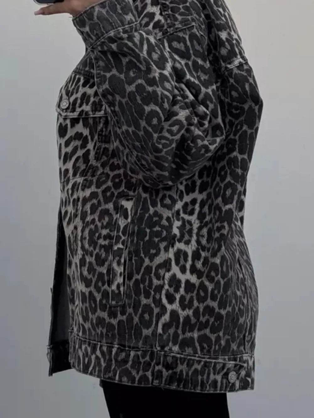 Leopard Button Up Long Sleeve Denim Top - Ultim8 Designs 4 U