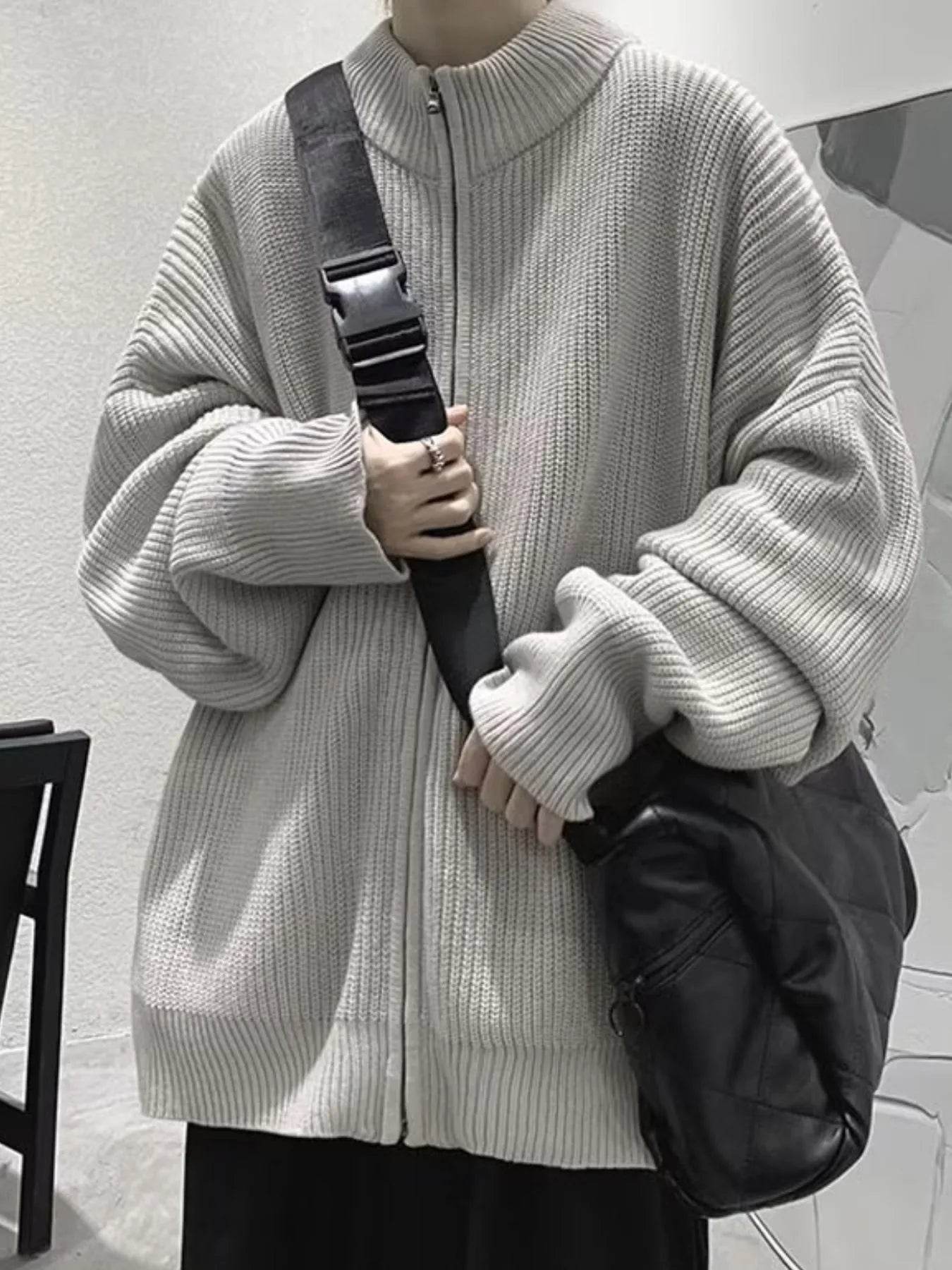 Men's Oversized Ribbed Zip-Up Sweater Cardigan - Ultim8 Designs 4 U