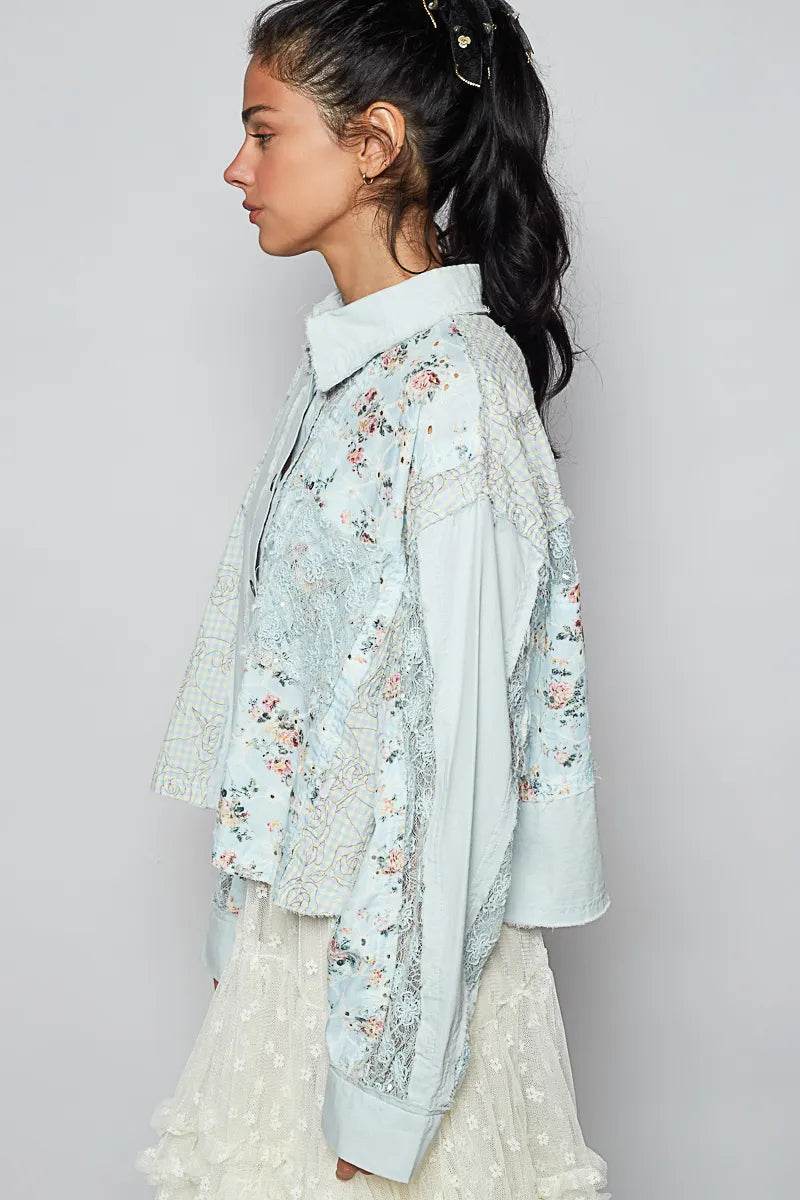 POL Floral Long Sleeve Shirt with Lace Panel Details - Ultim8 Designs 4 U