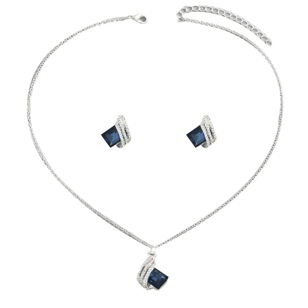 Stainless Steel Crystal Geometric Earrings and Necklace Jewelry Set - Ultim8 Designs 4 U