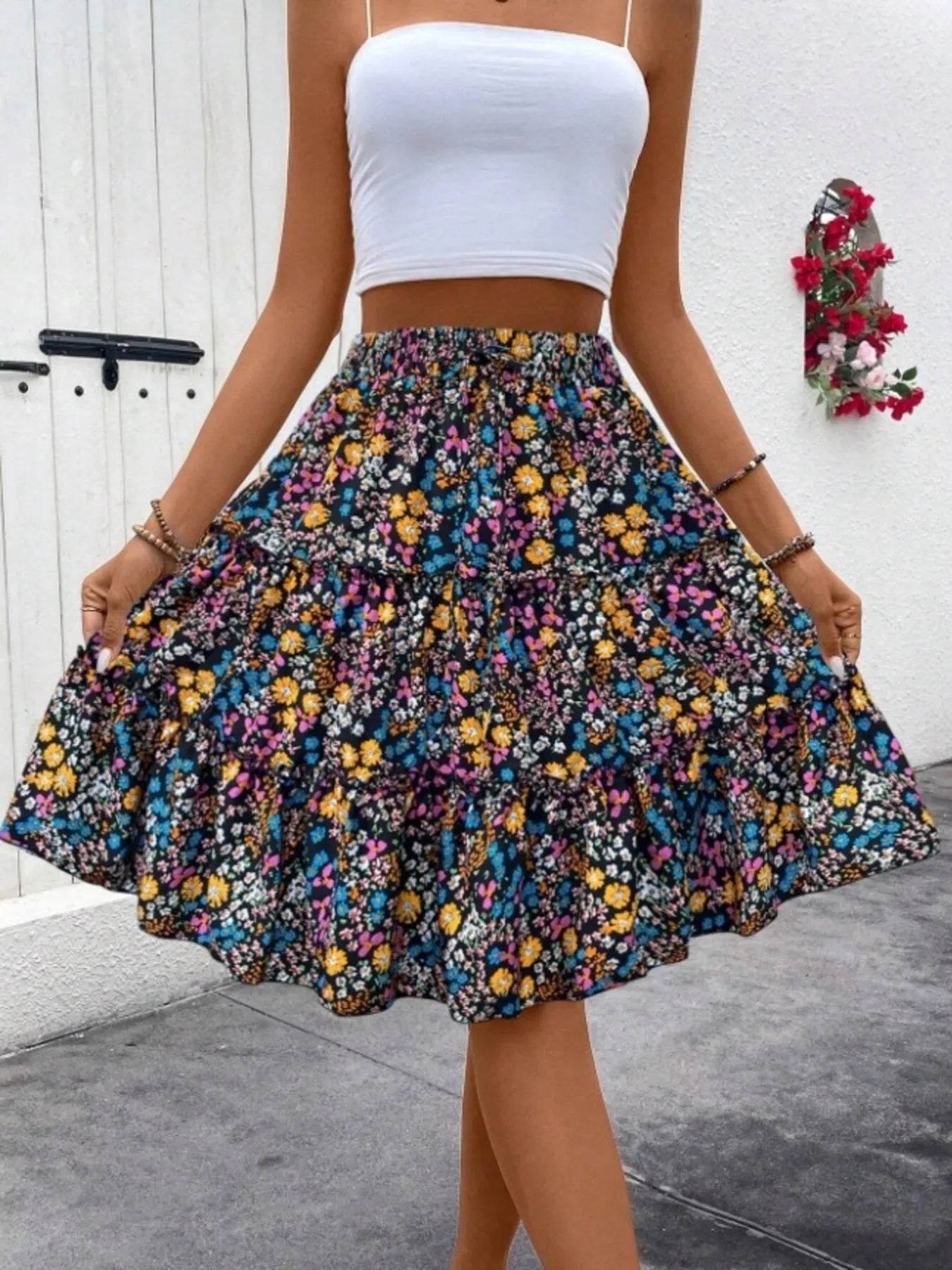 Floral Print Midi Skirt - Ultim8 Designs 4 U