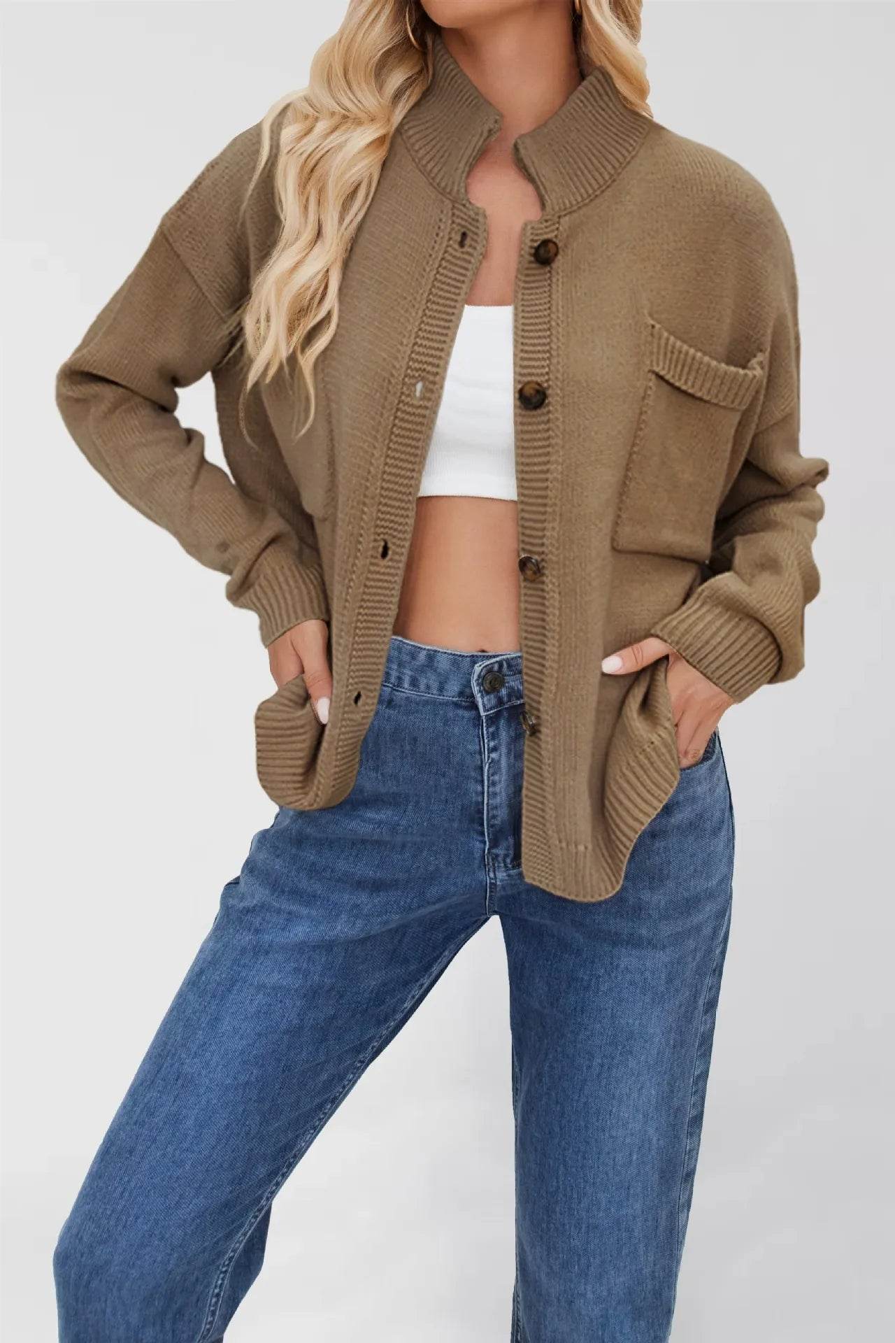 Ribbed Hem Button Up Cardigan - Ultim8 Designs 4 U