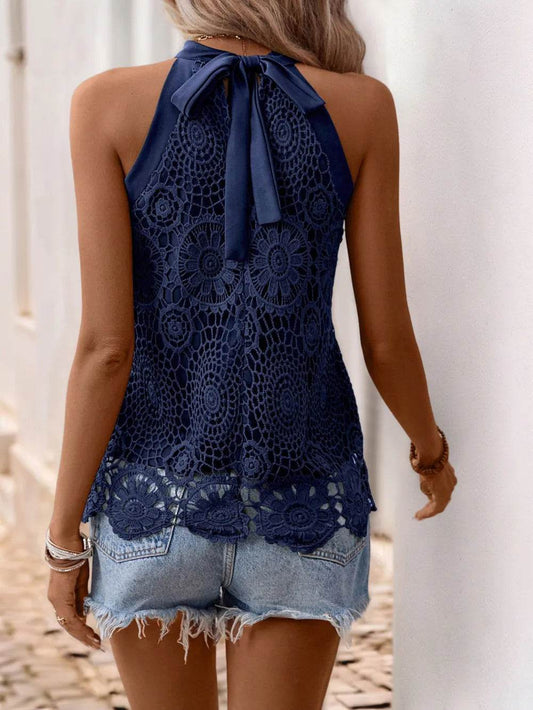 Lace Grecian Neck Tie Back Top - Ultim8 Designs 4 U