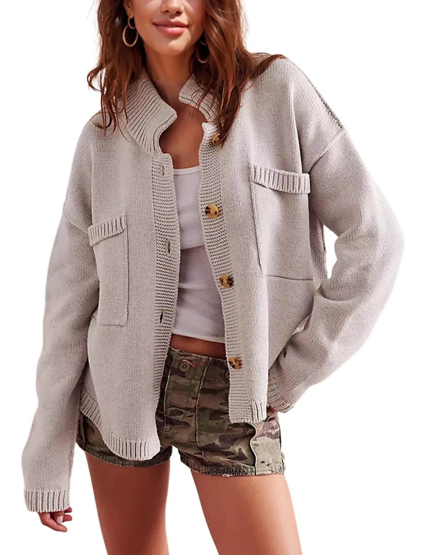 Ribbed Hem Button Up Cardigan - Ultim8 Designs 4 U
