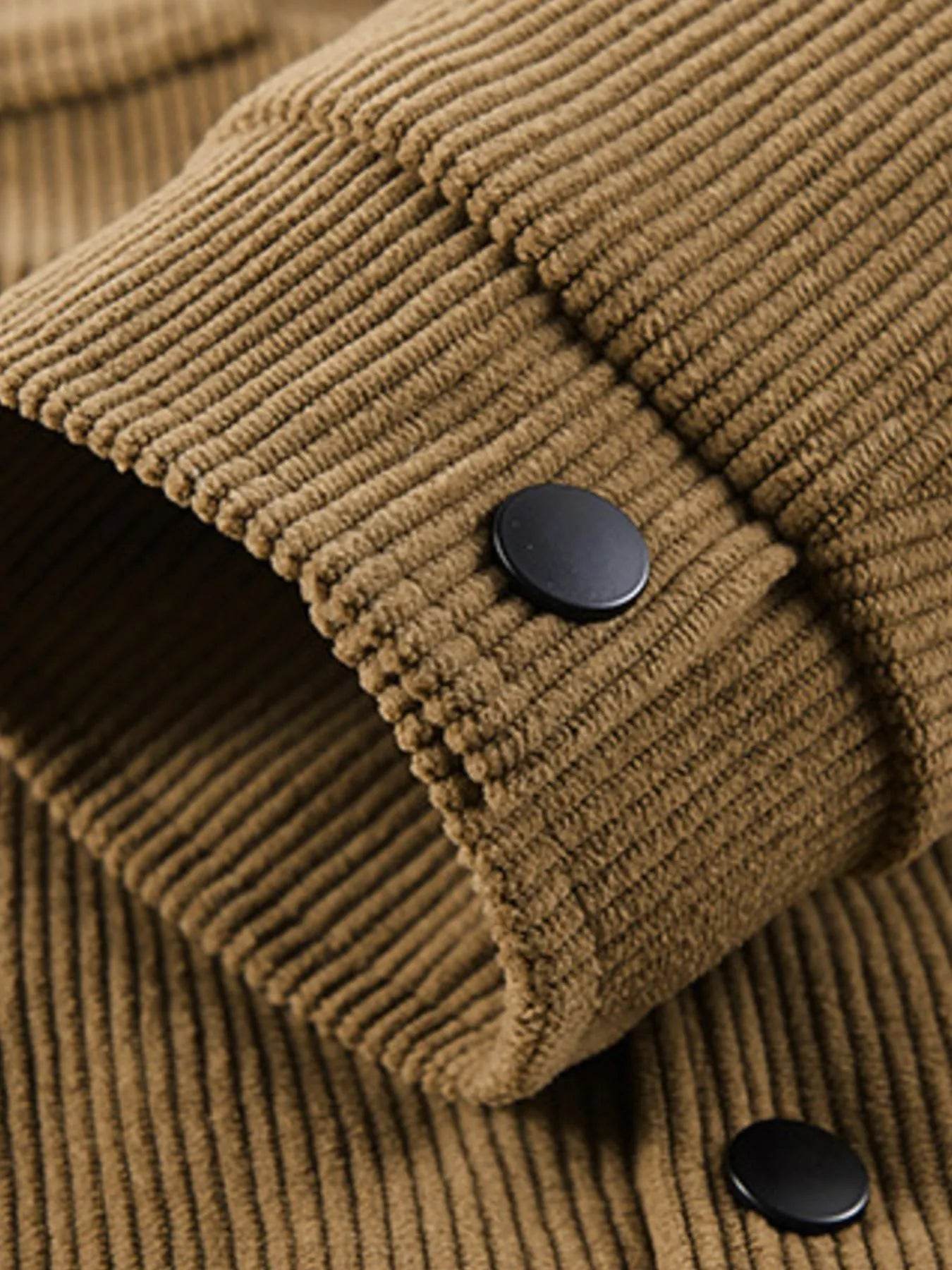 Men's Plus Size Corduroy Button-Up Jacket with Chest Pockets - Ultim8 Designs 4 U