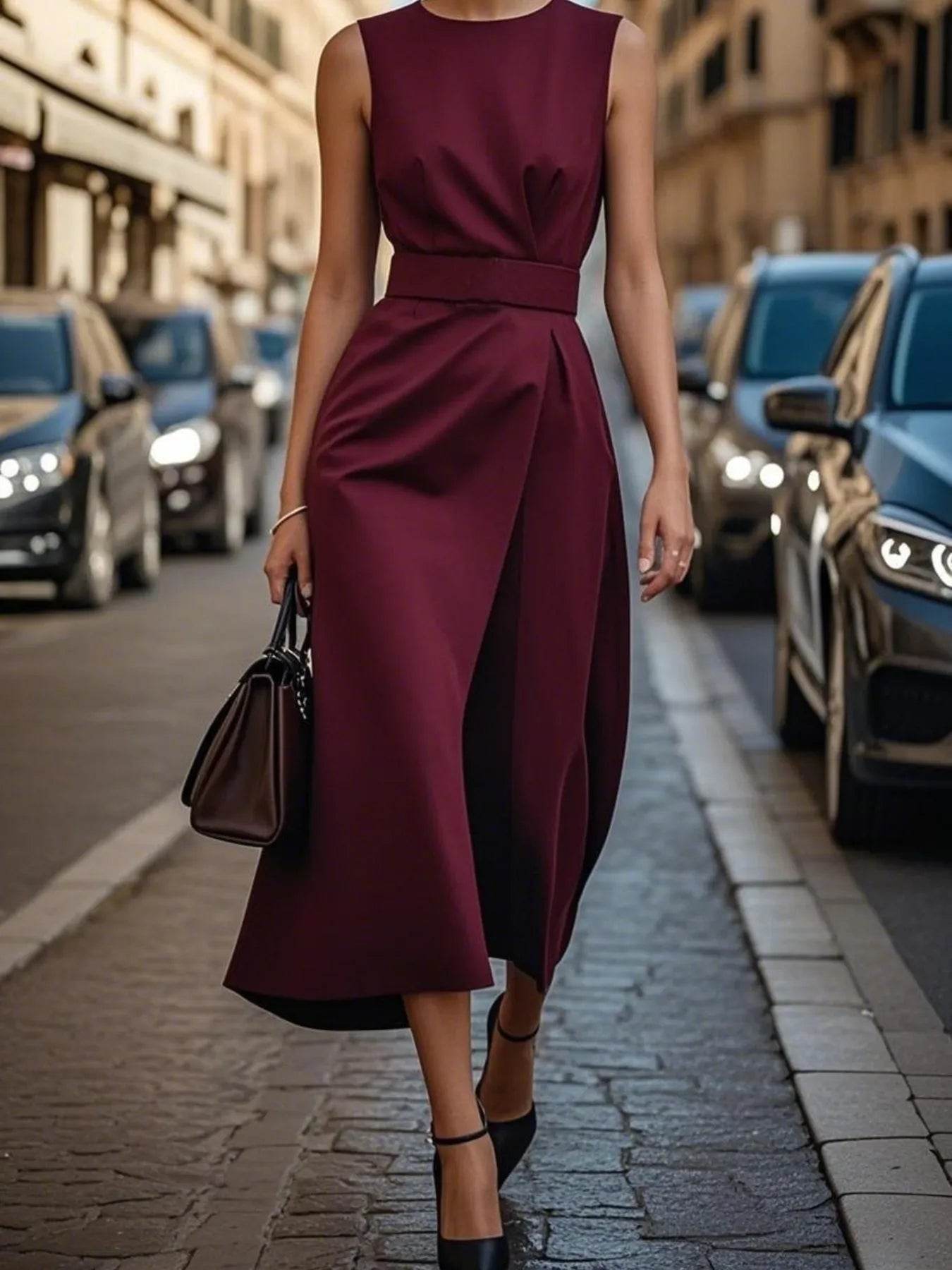 Round Neck Sleeveless Midi Sheath Dress - Ultim8 Designs 4 U