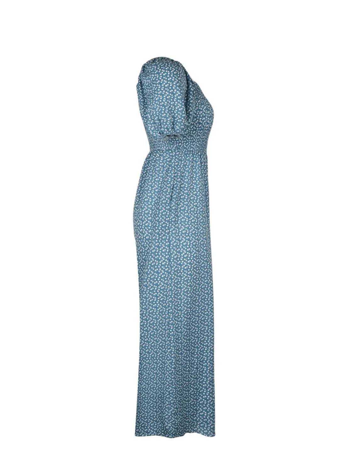 Printed Square Neck Puff Sleeve Jumpsuit - Ultim8 Designs 4 U