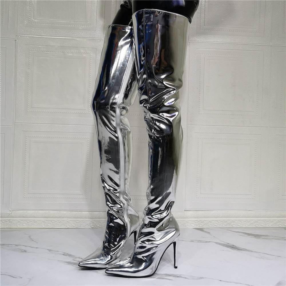 Silver Patent Leather Above Knee Size - Ultim8 Designs 4 U