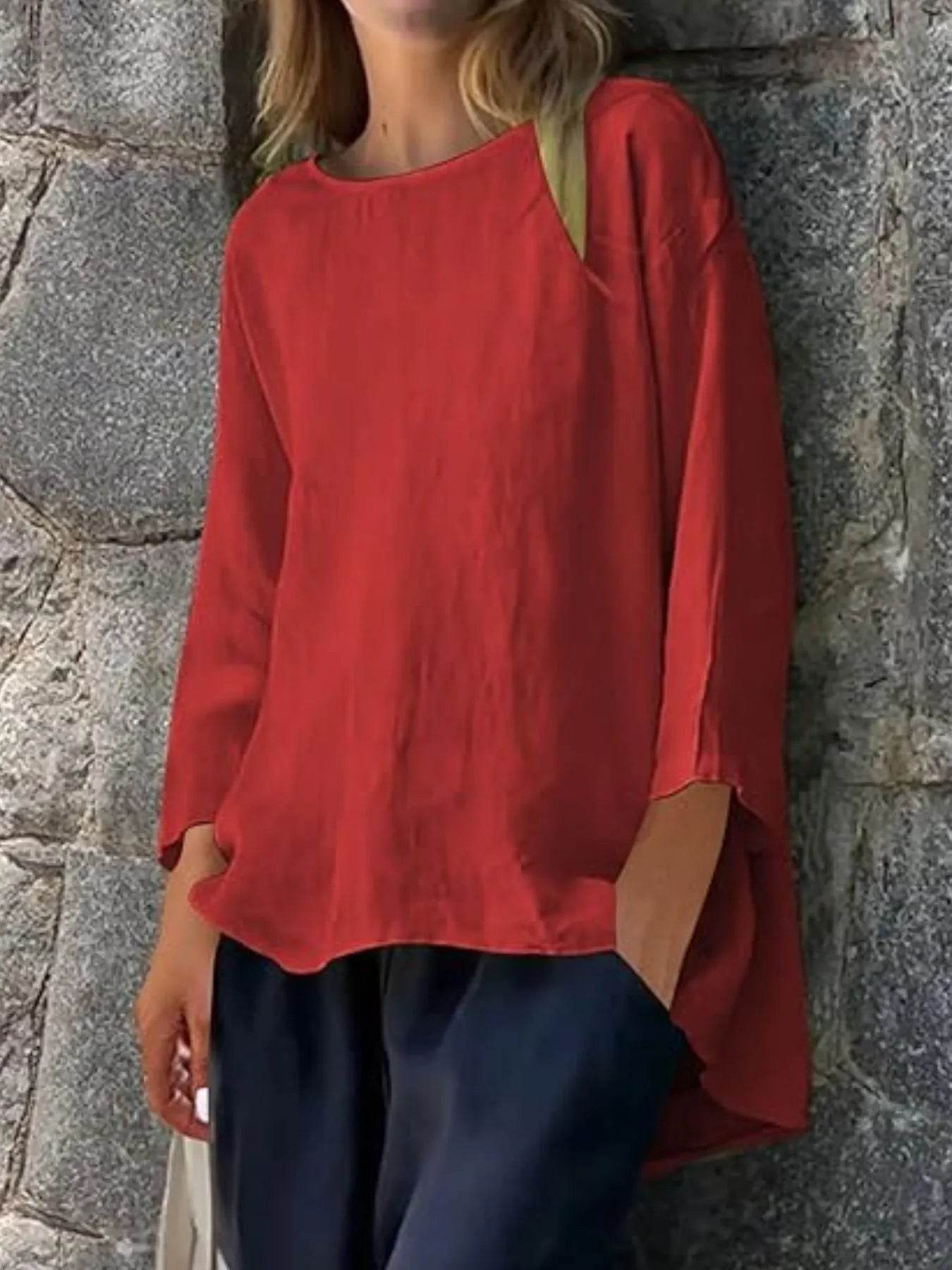 Full Size Round Neck Relaxed Fit Blouse Plus Size - Ultim8 Designs 4 U