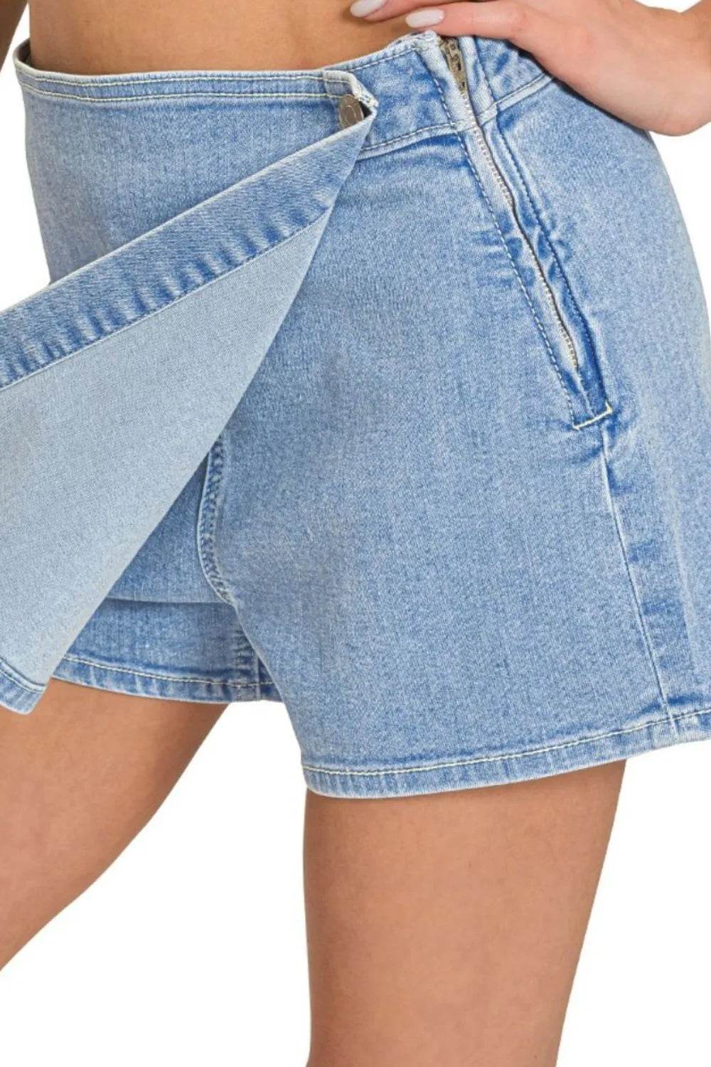 Zenana Wrap Front Skort Denim Shorts - Ultim8 Designs 4 U