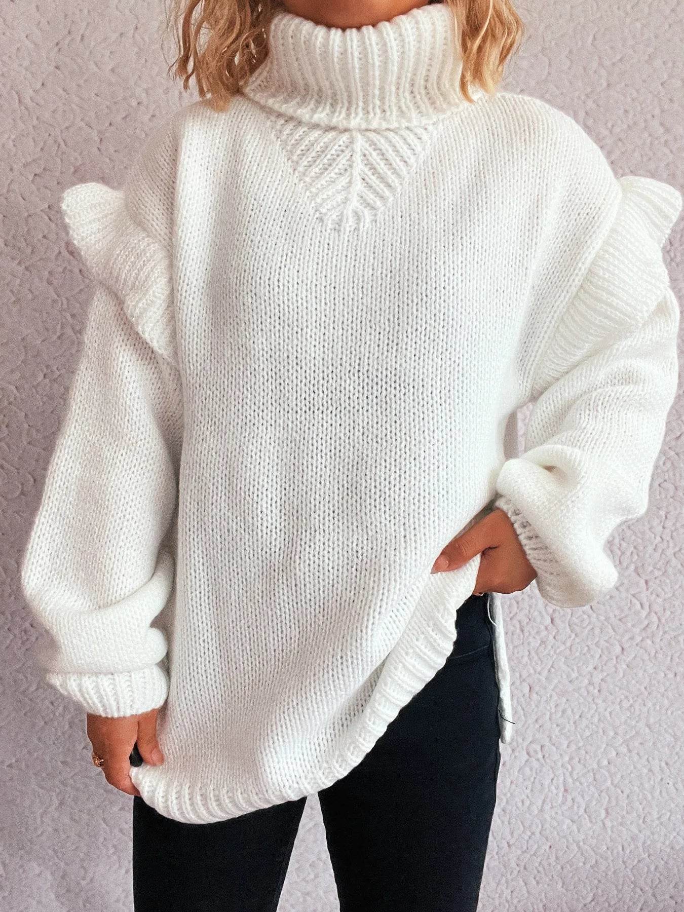 Ruffled Turtleneck Long Sleeve Sweater - Ultim8 Designs 4 U