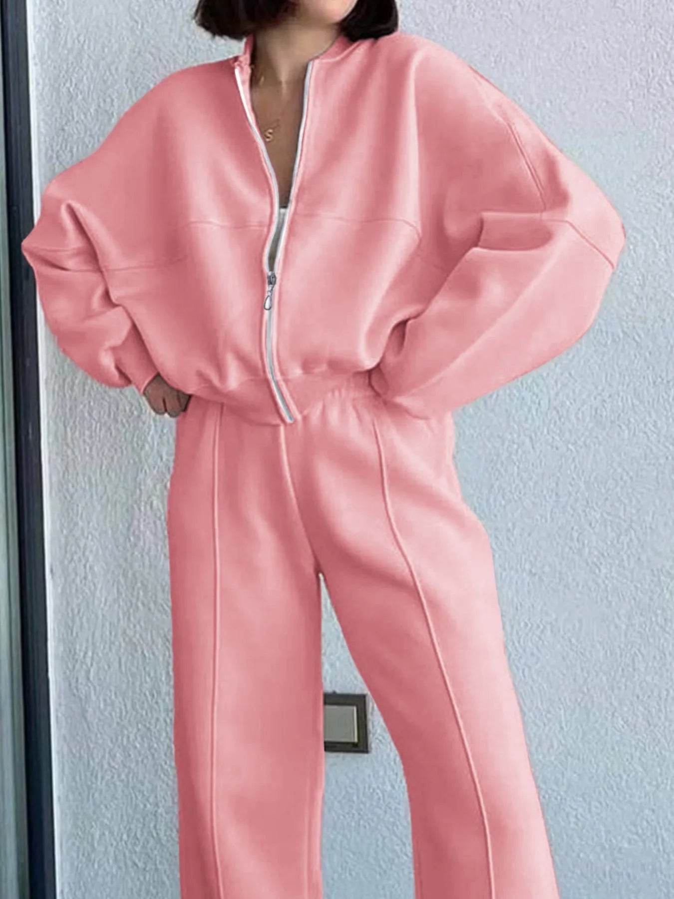 Zipper Up Jacket and Drawstring Pants Set - Ultim8 Designs 4 U