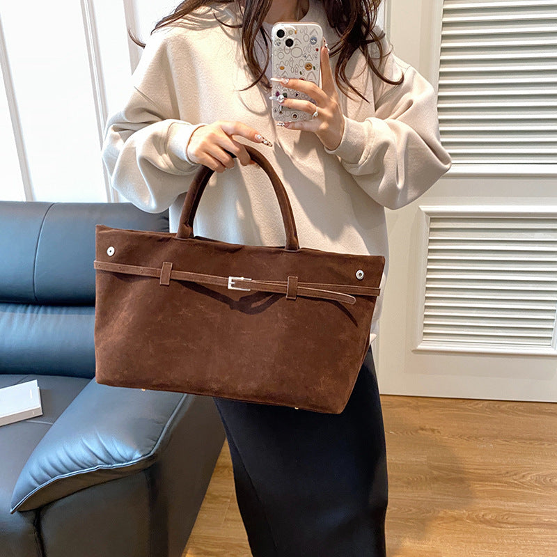 Handbags - Tote Bags - Faux Suede Brown Large Capacity Shoulder