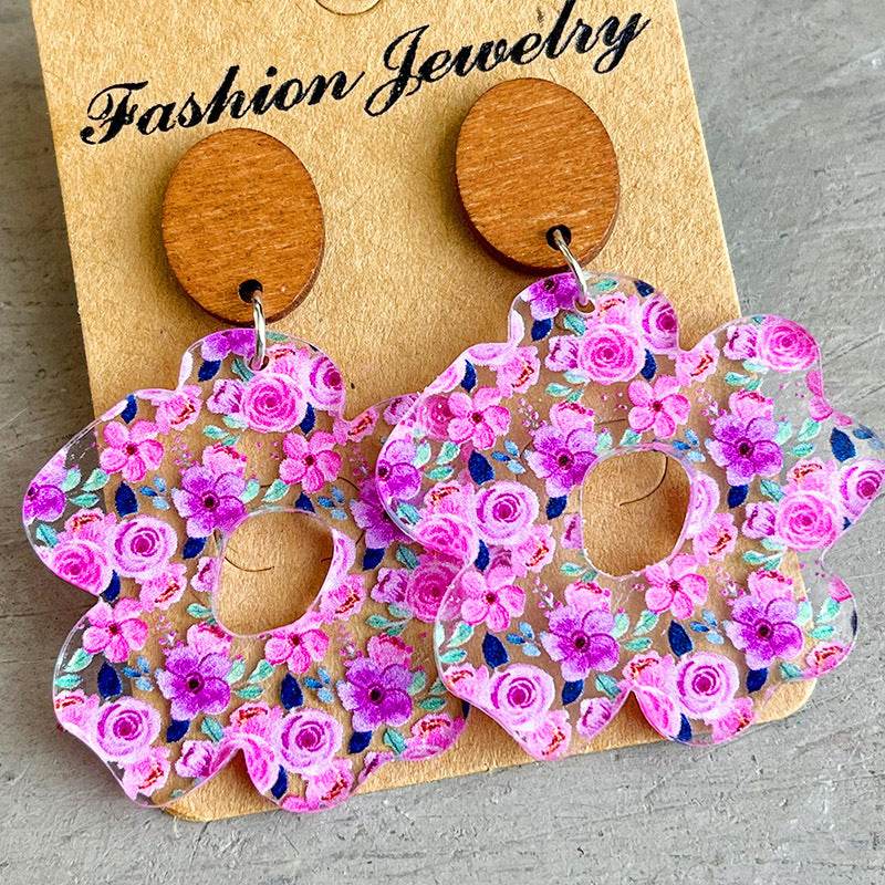 Flower Shape Acrylic Dangle Earrings - Ultim8 Designs 4 U
