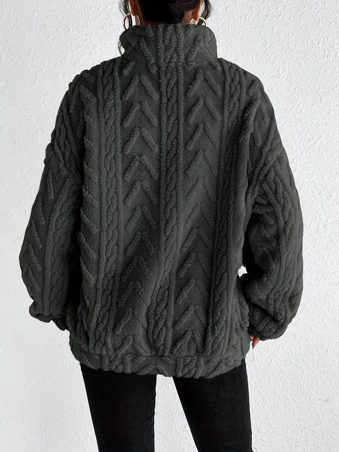 Quarter Zip Dropped Shoulder Sherpa Sweatshirt - Ultim8 Designs 4 U