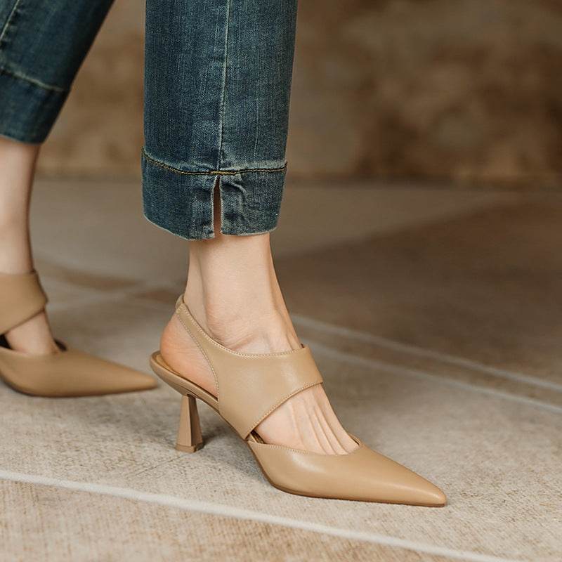 Stiletto Heel Closed Toe Sandals Women Hollow-out Cowhide Pointed OL Pumps - Ultim8 Designs 4 U