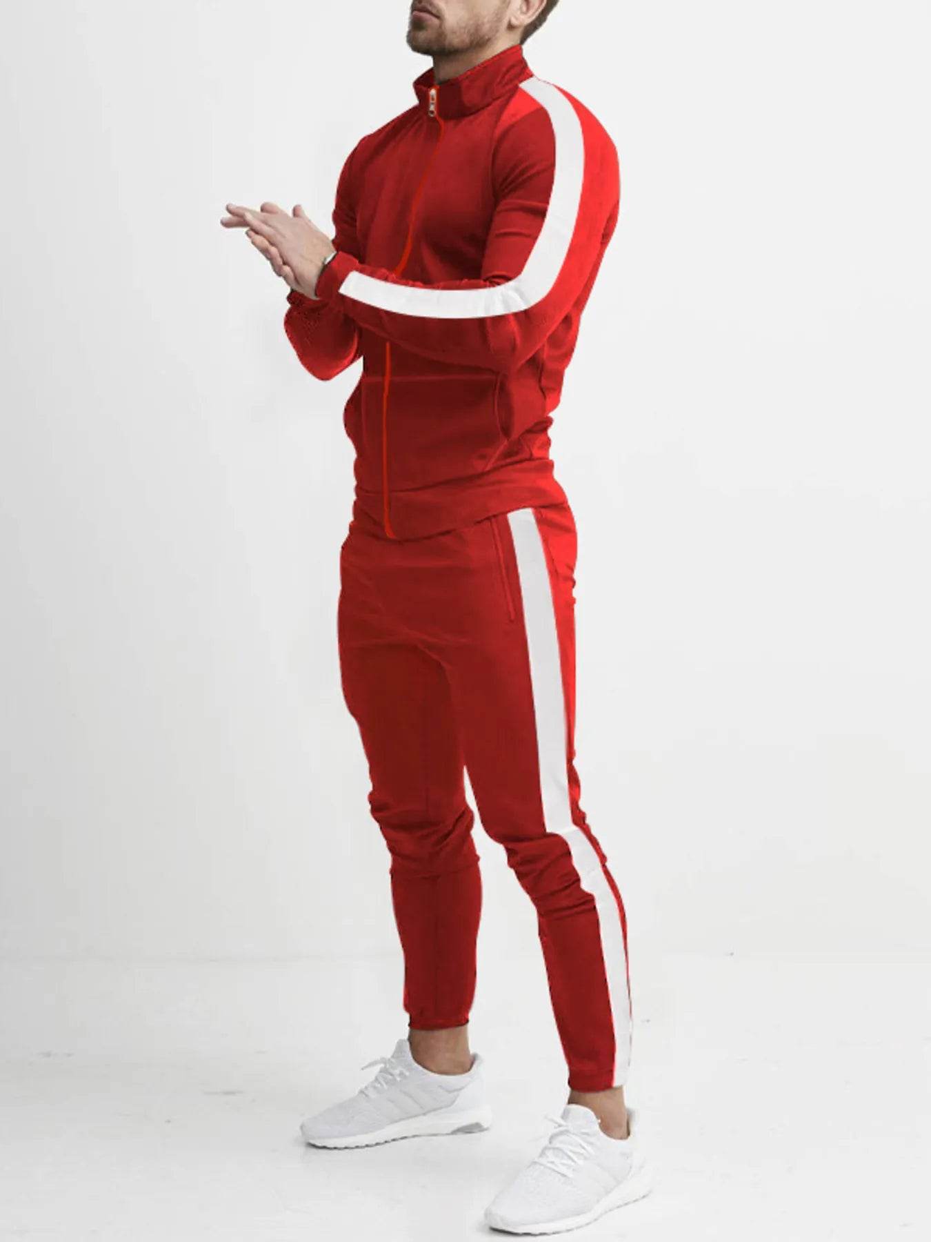Men's Full Size Side Stripes Zip Up Top and Pants Set Plus Size - Ultim8 Designs 4 U