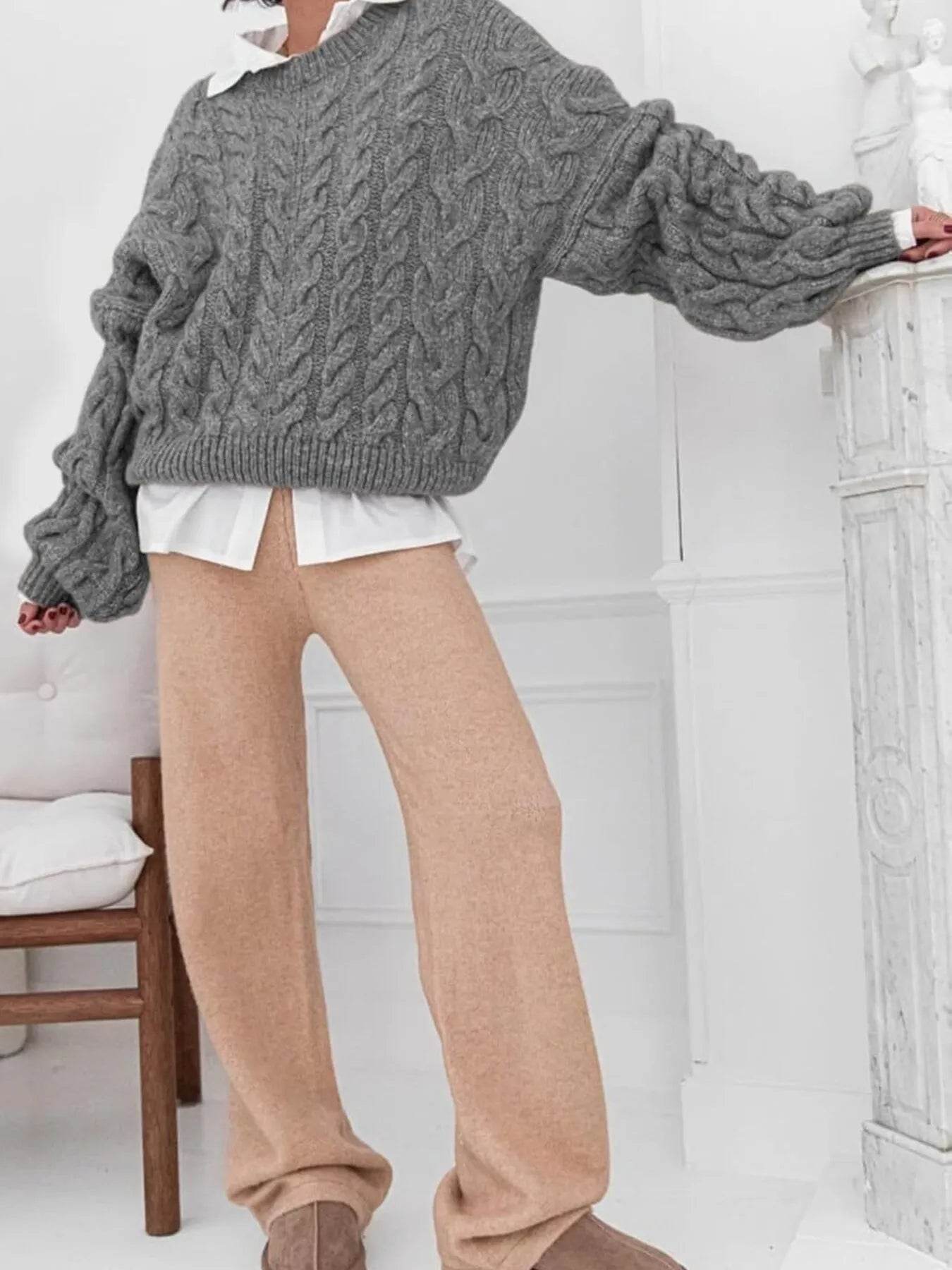 Cable Knit Long Sleeve Sweater - Ultim8 Designs 4 U