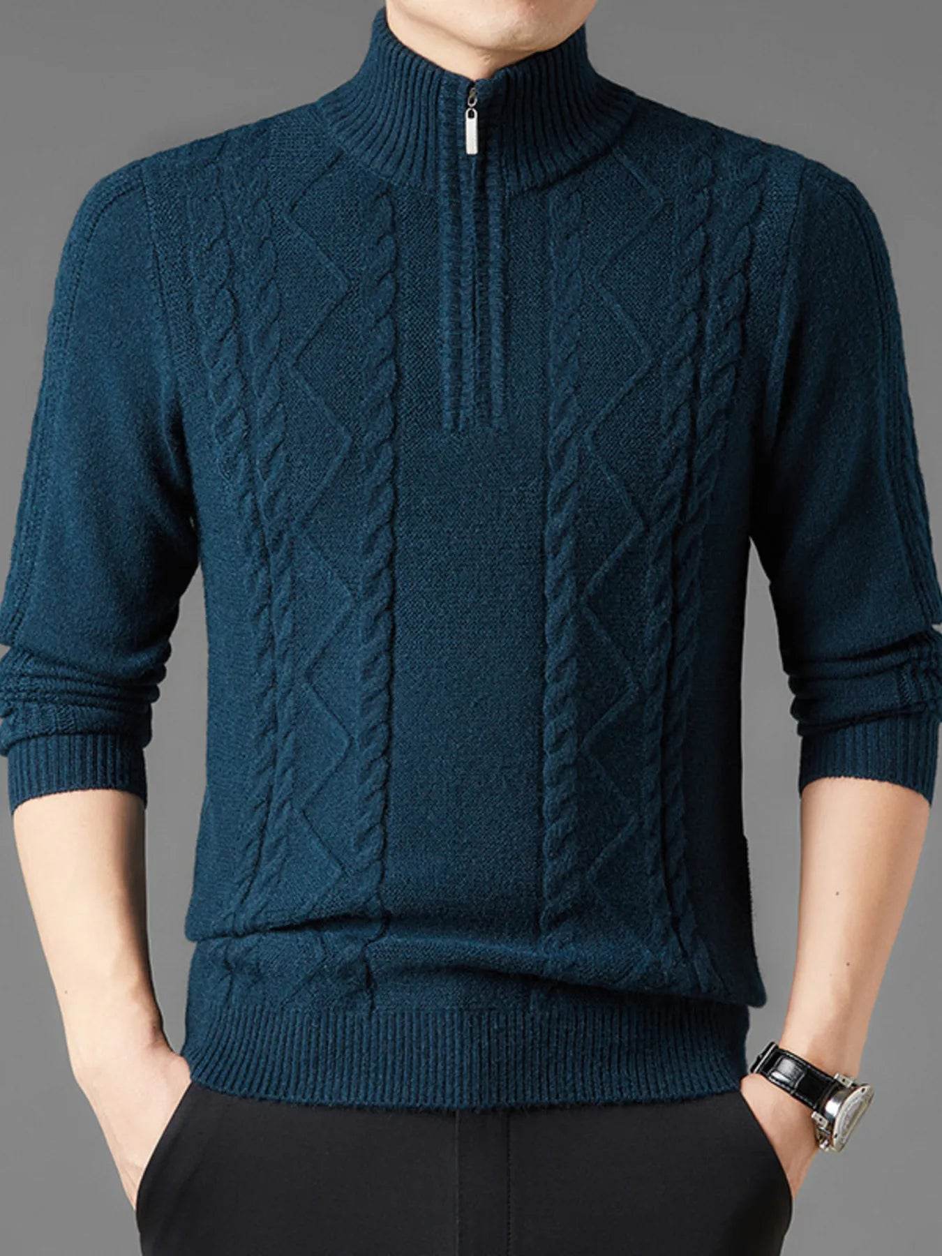 Men's Plus Size Cable Knit Quarter-Zip Sweater - Ultim8 Designs 4 U