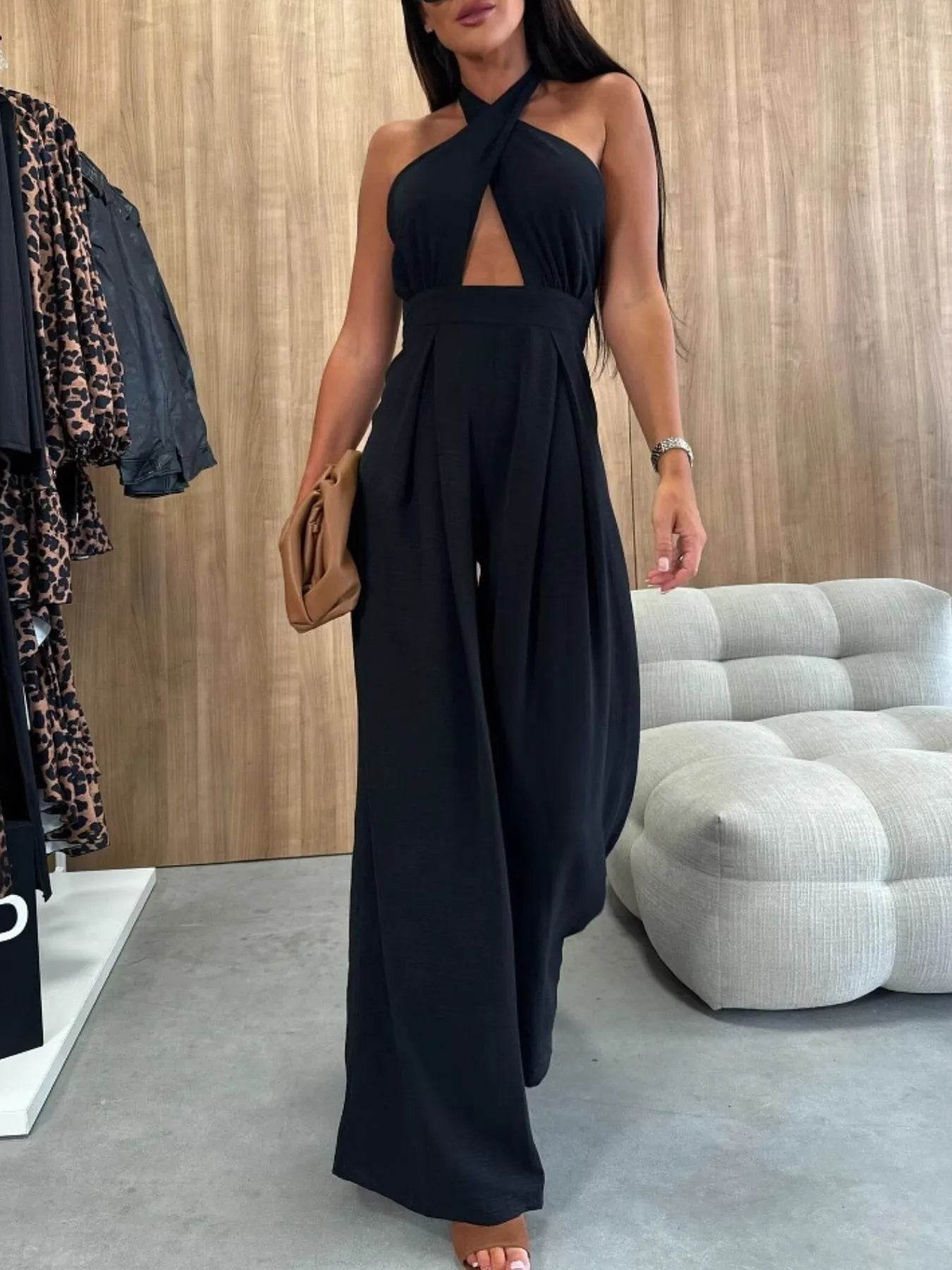 Wide Leg Cutout Halter Neck Jumpsuit - Ultim8 Designs 4 U