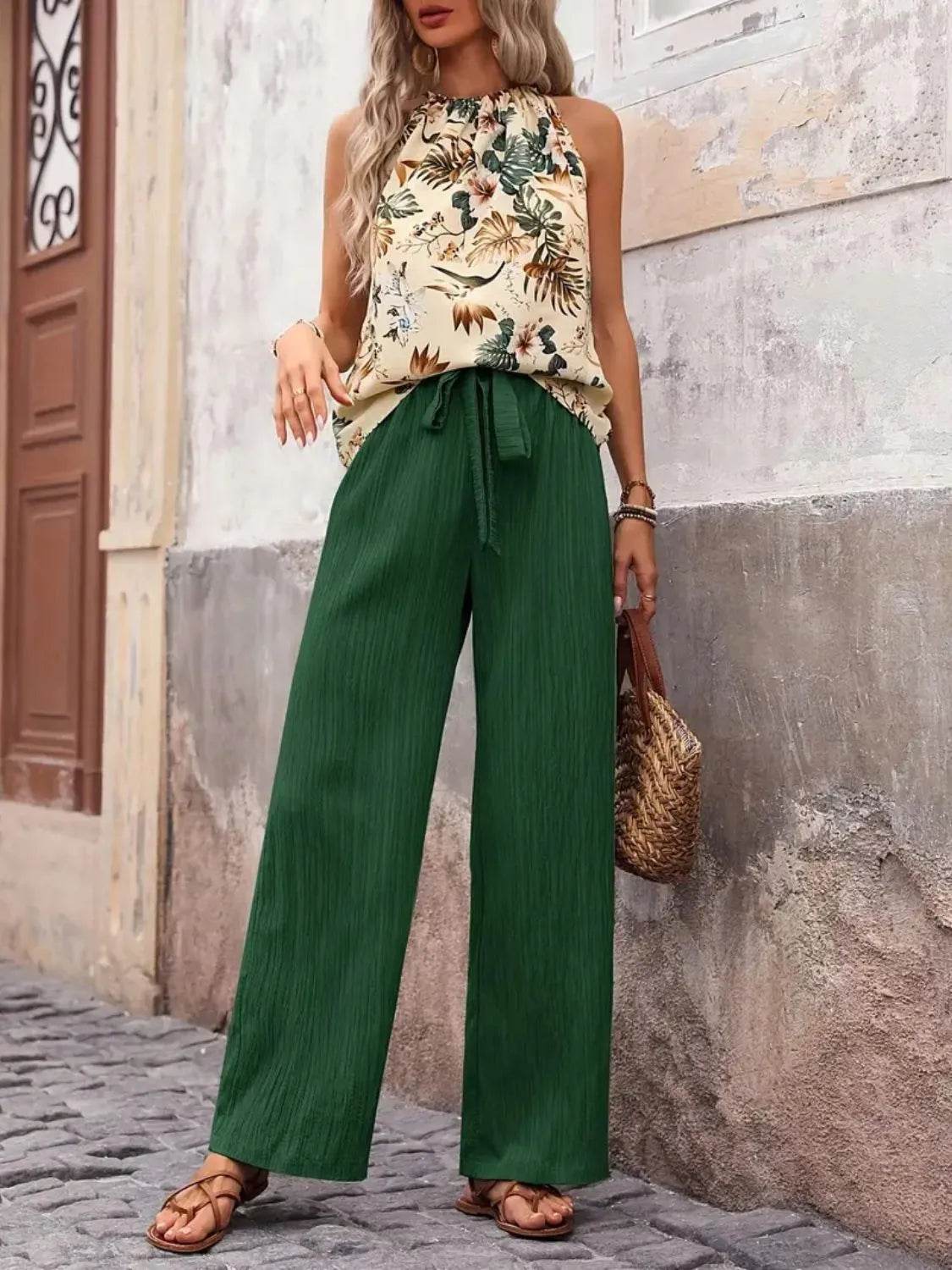 Printed Tank Top and Wide Leg Pants Set - Ultim8 Designs 4 U