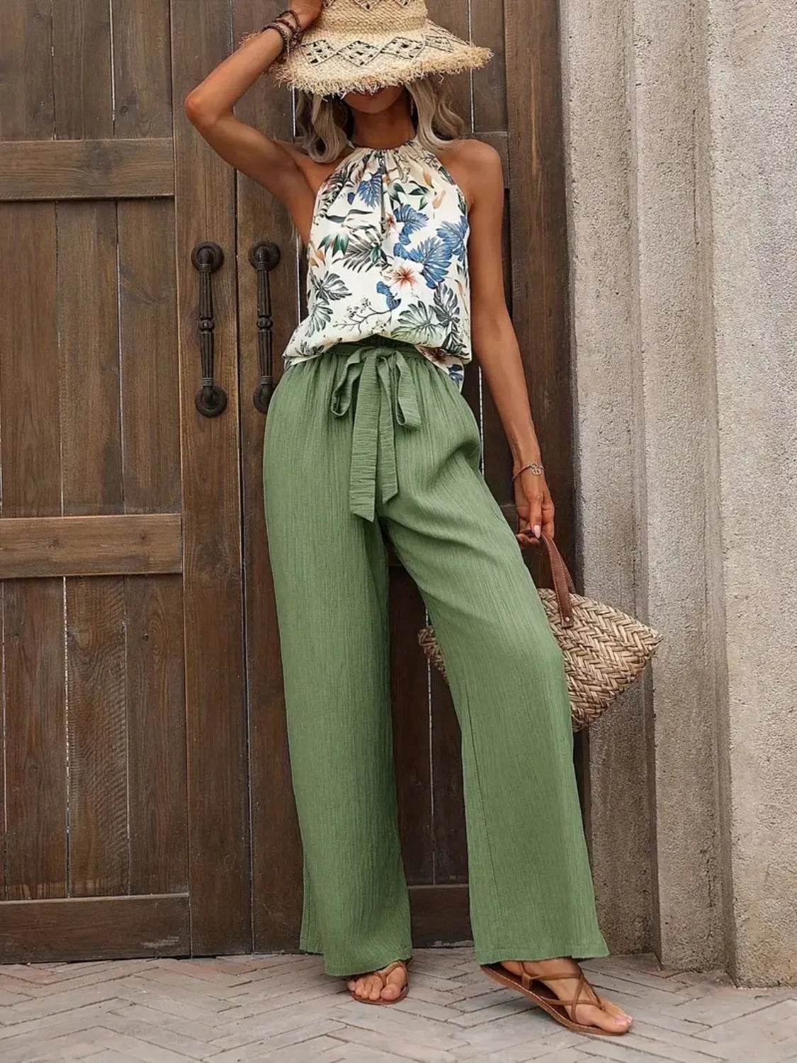 Printed Tank Top and Wide Leg Pants Set - Ultim8 Designs 4 U