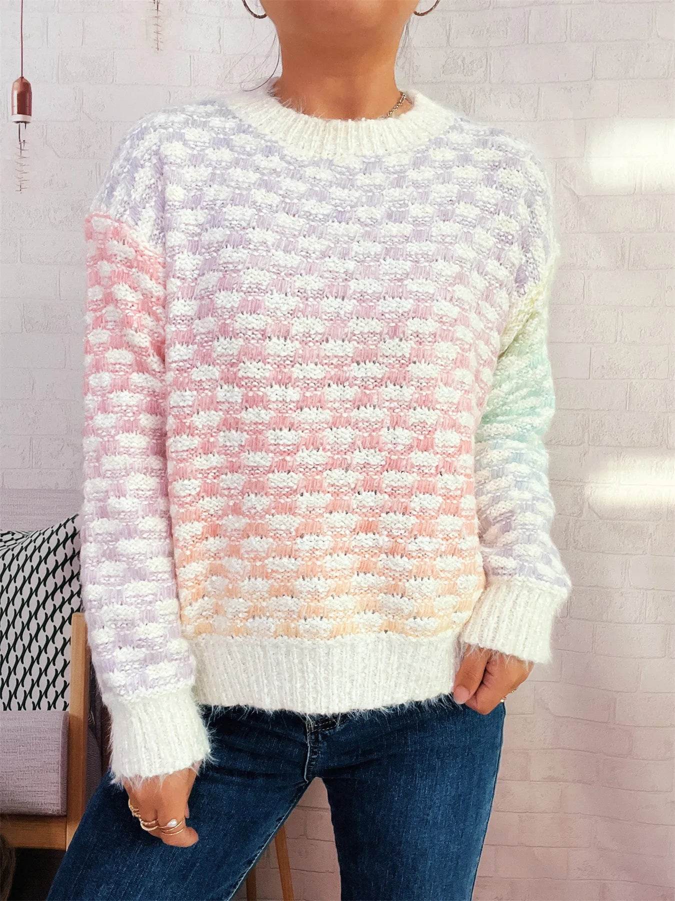 Rainbow Gradient Round Neck Sweater - Ultim8 Designs 4 U