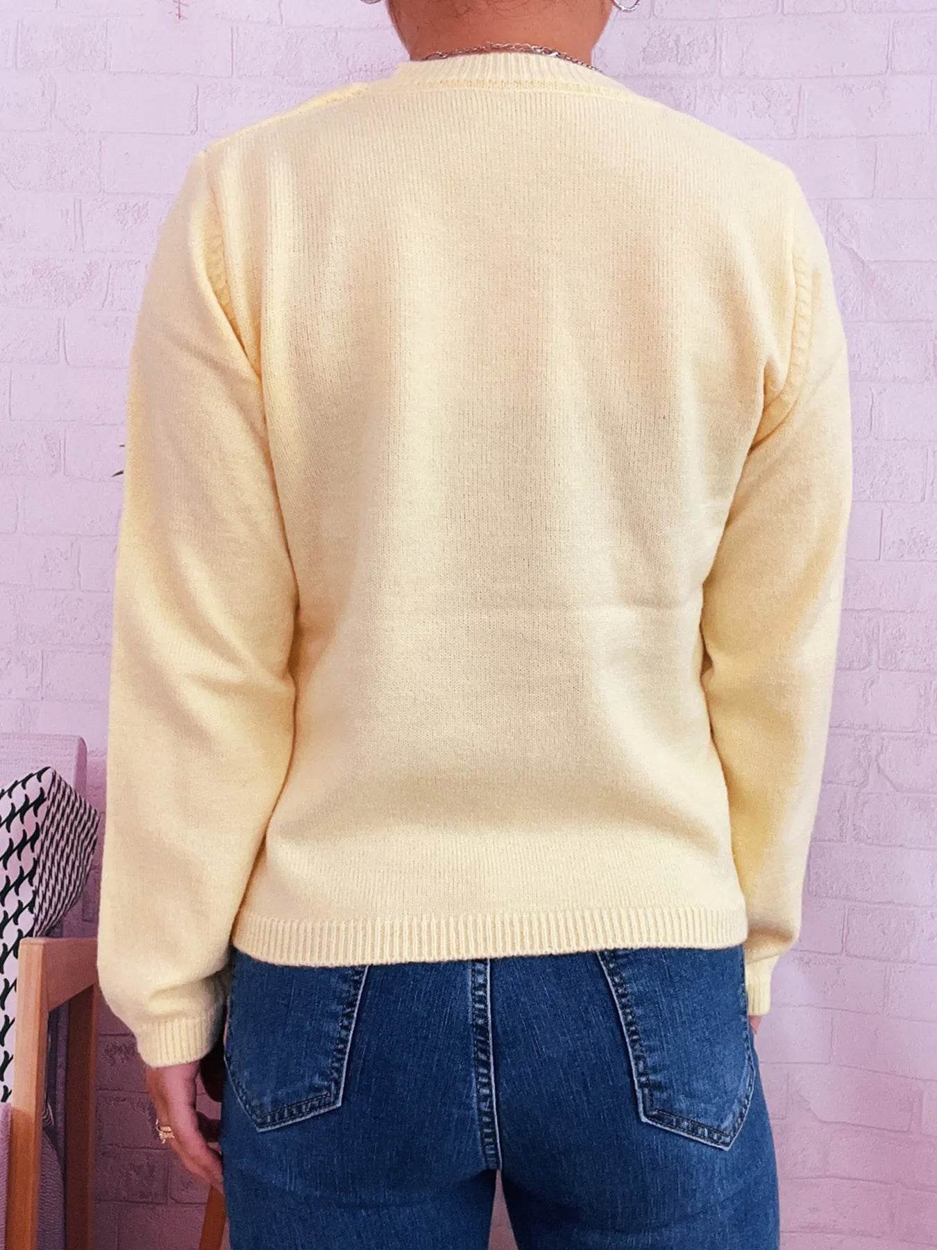 Flower Contrast Round Neck Sweater - Ultim8 Designs 4 U