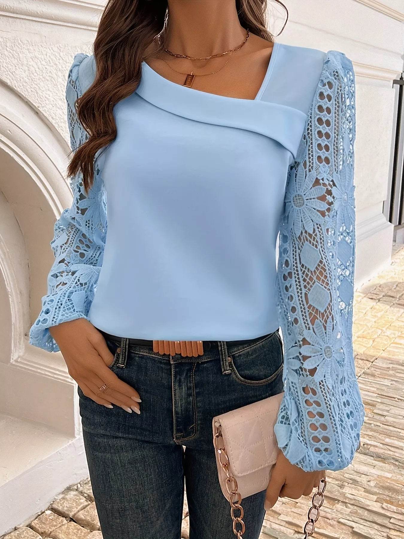 Asymmetrical Lace Long Sleeve Blouse - Ultim8 Designs 4 U