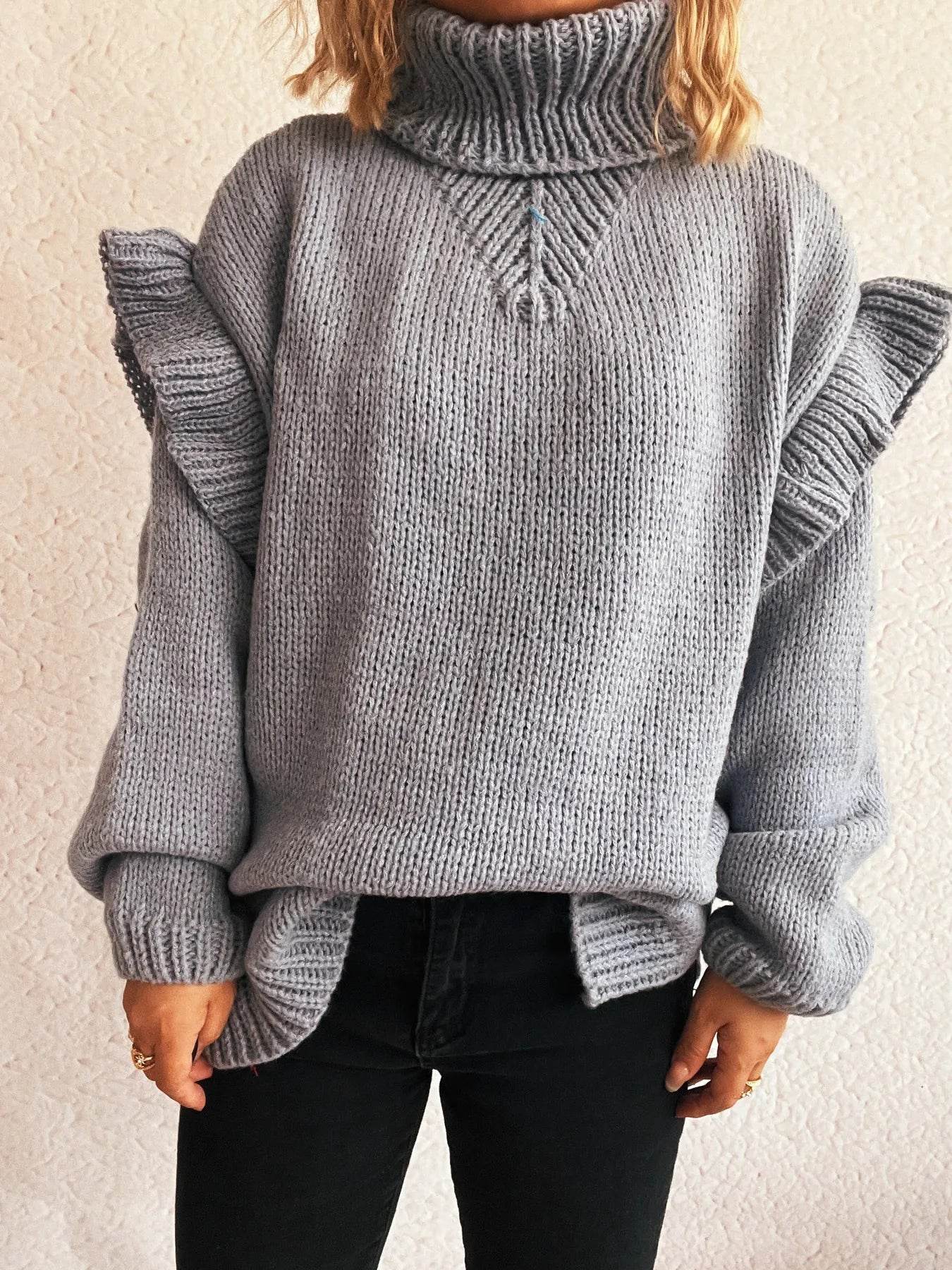 Ruffled Turtleneck Long Sleeve Sweater - Ultim8 Designs 4 U