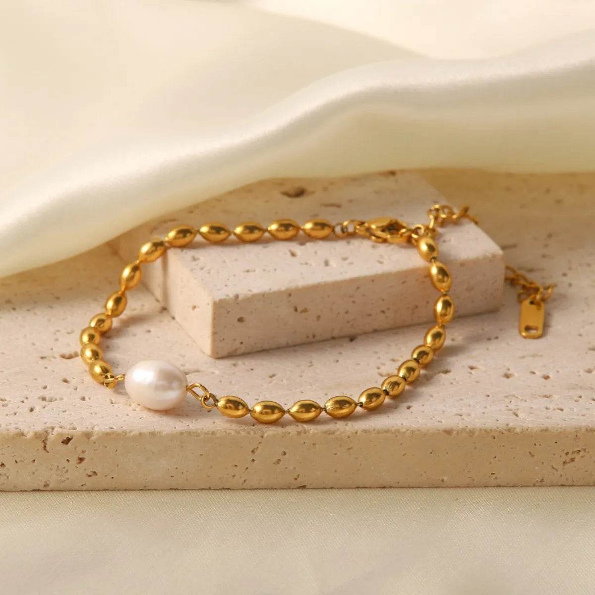 Pearl and Gold Chain Jewelry Set with Necklace and Bracelet - Ultim8 Designs 4 U