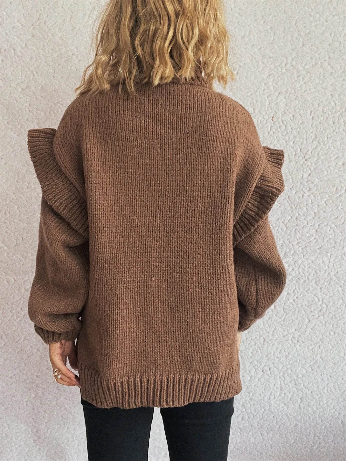 Ruffled Turtleneck Long Sleeve Sweater - Ultim8 Designs 4 U