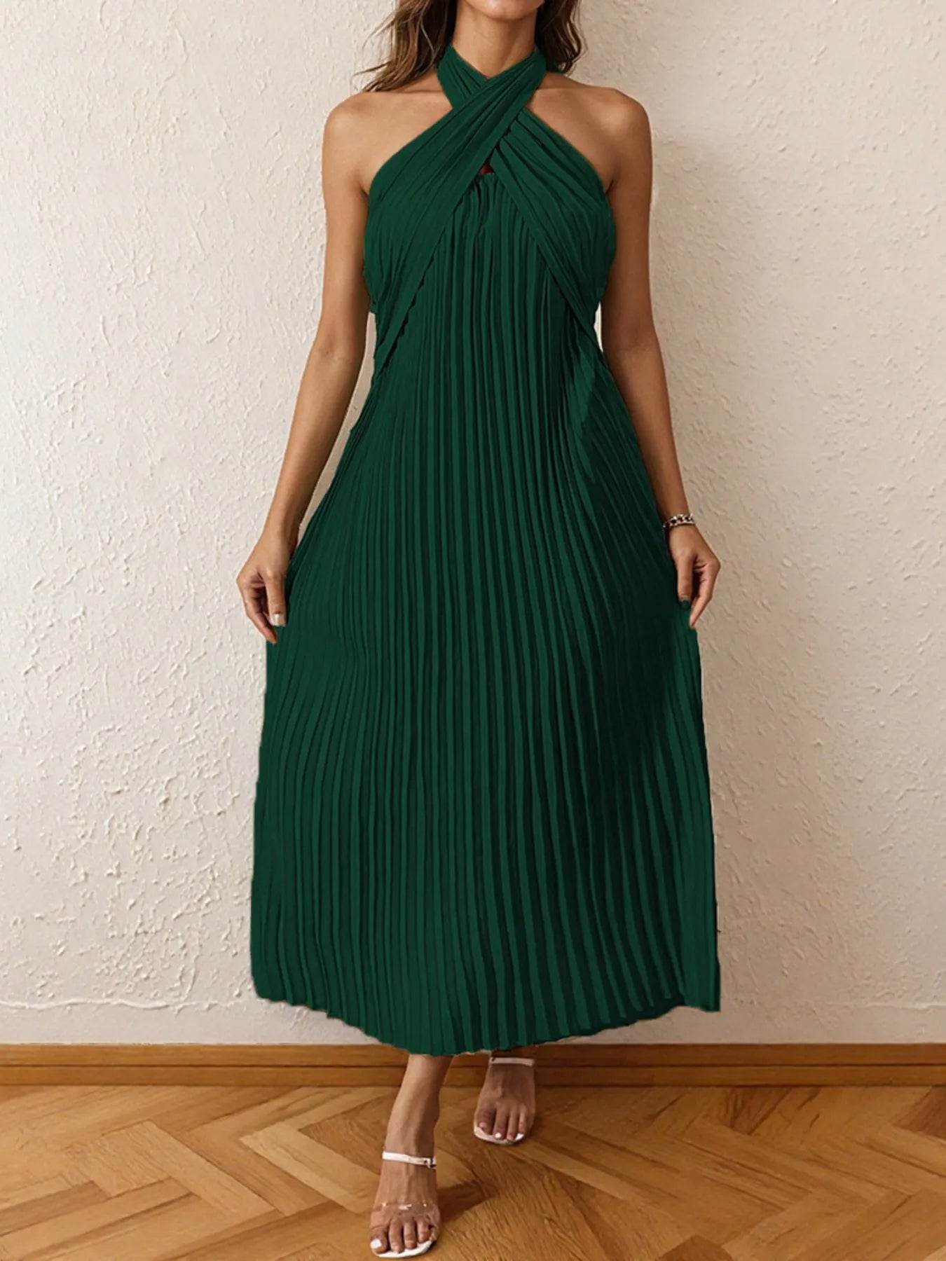 Pleated Halter Neck Midi Dress - Ultim8 Designs 4 U