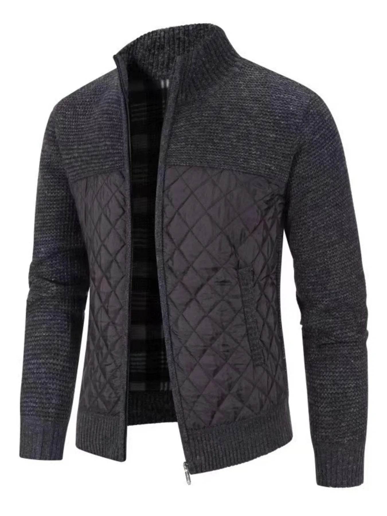 Men's Plus Size Quilted Panel Zip-Up Sweater Cardigan - Ultim8 Designs 4 U