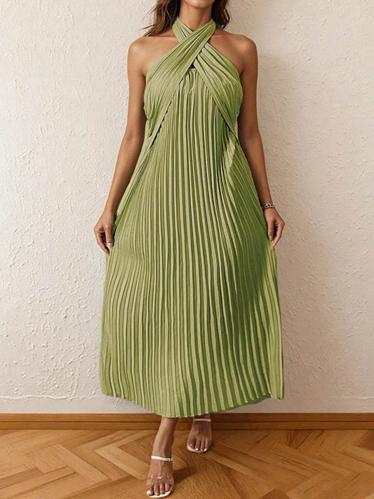 Pleated Halter Neck Midi Dress - Ultim8 Designs 4 U