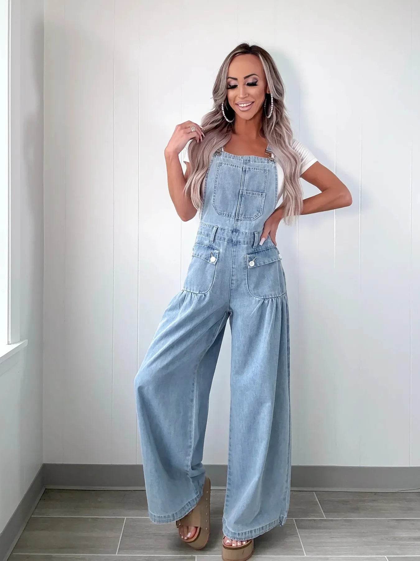 Wide Leg Denim Overalls - Ultim8 Designs 4 U
