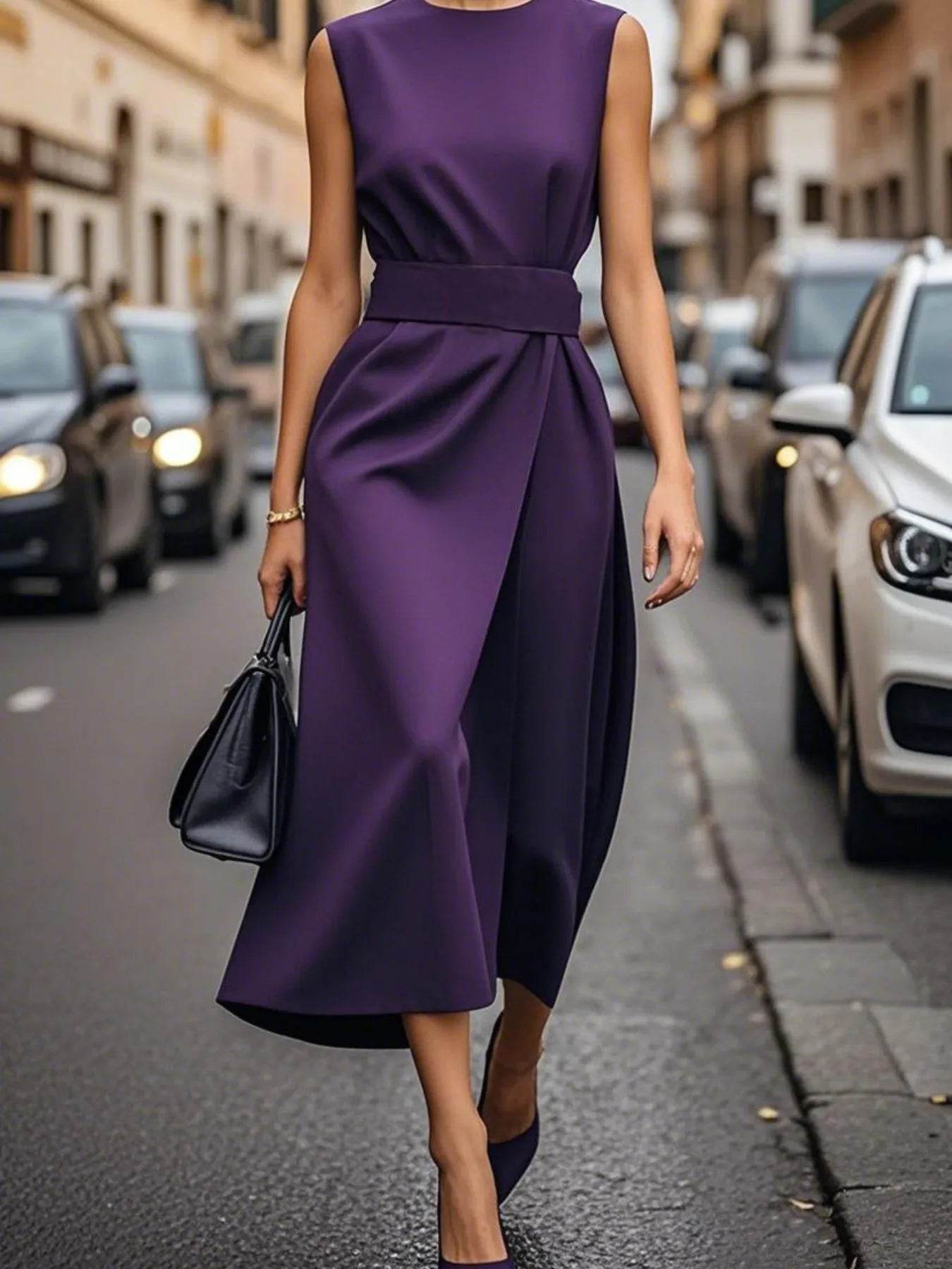 Round Neck Sleeveless Midi Sheath Dress - Ultim8 Designs 4 U
