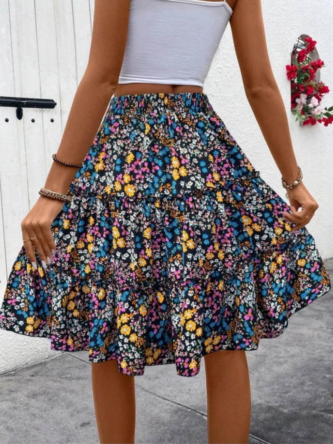 Floral Print Midi Skirt - Ultim8 Designs 4 U