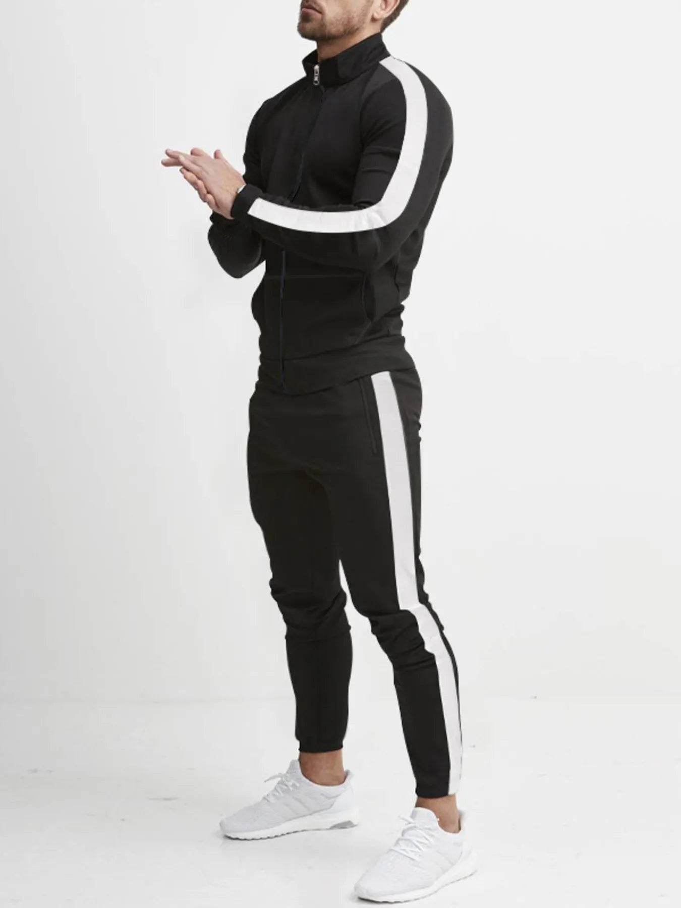 Men's Full Size Side Stripes Zip Up Top and Pants Set Plus Size - Ultim8 Designs 4 U