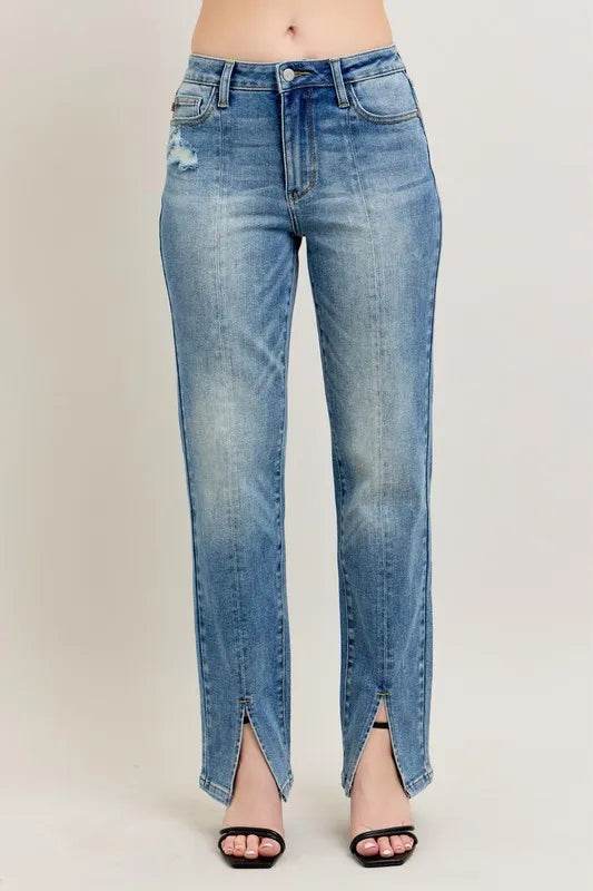 Judy Blue Full Size High Waist Vintage Wash Front Seam & Slit Straight Plus Size - Ultim8 Designs 4 U