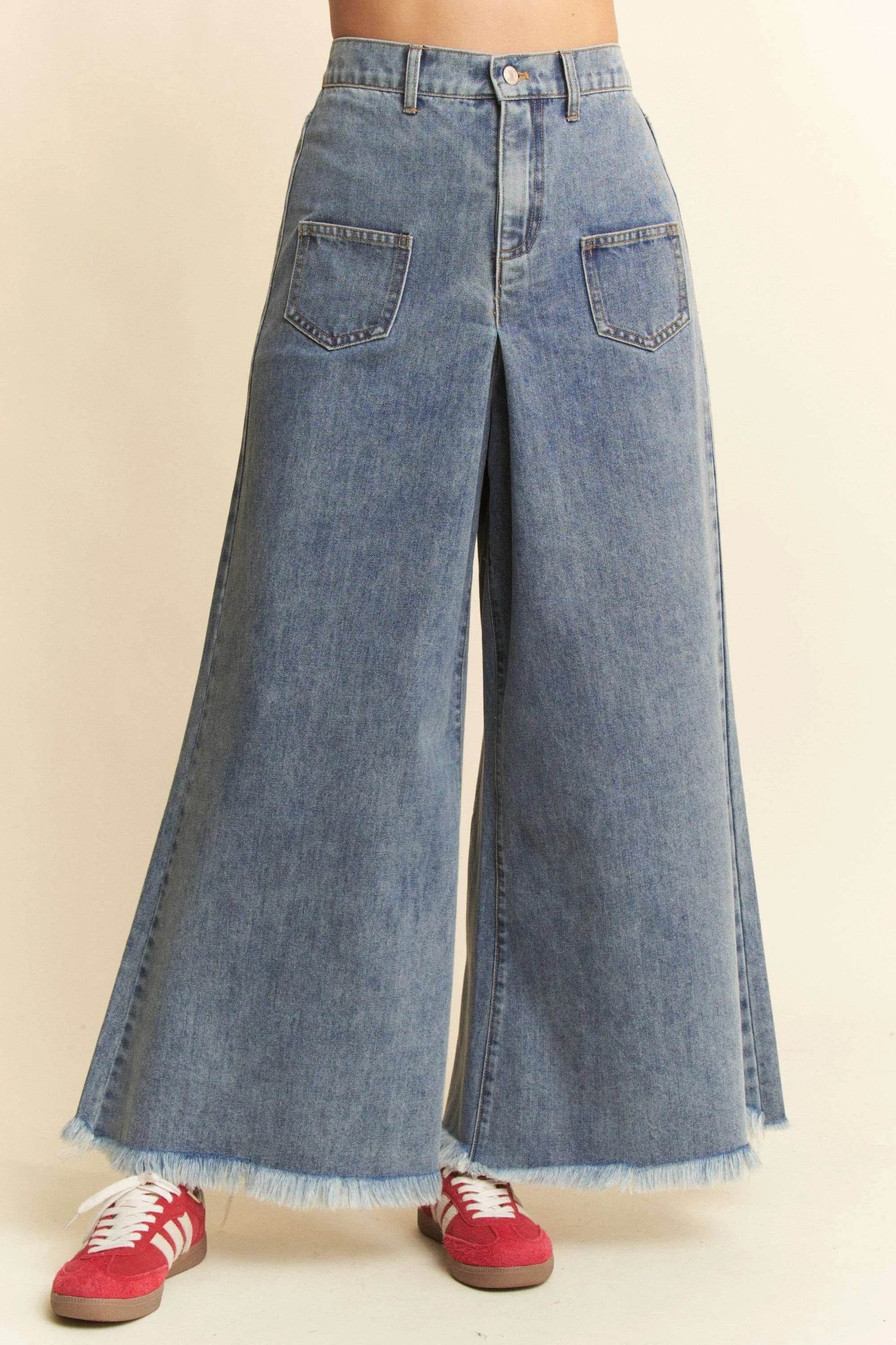 Davi & Dani Patch Pocket Wide Leg Culotte Jeans - Ultim8 Designs 4 U