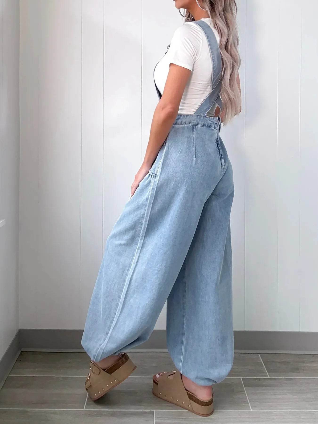 Wide Leg Denim Overalls - Ultim8 Designs 4 U