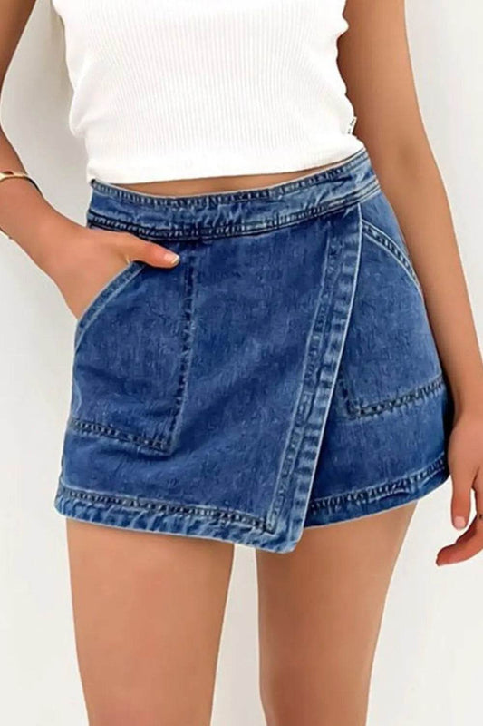 Asymmetrical Denim Skort with Pockets - Ultim8 Designs 4 U