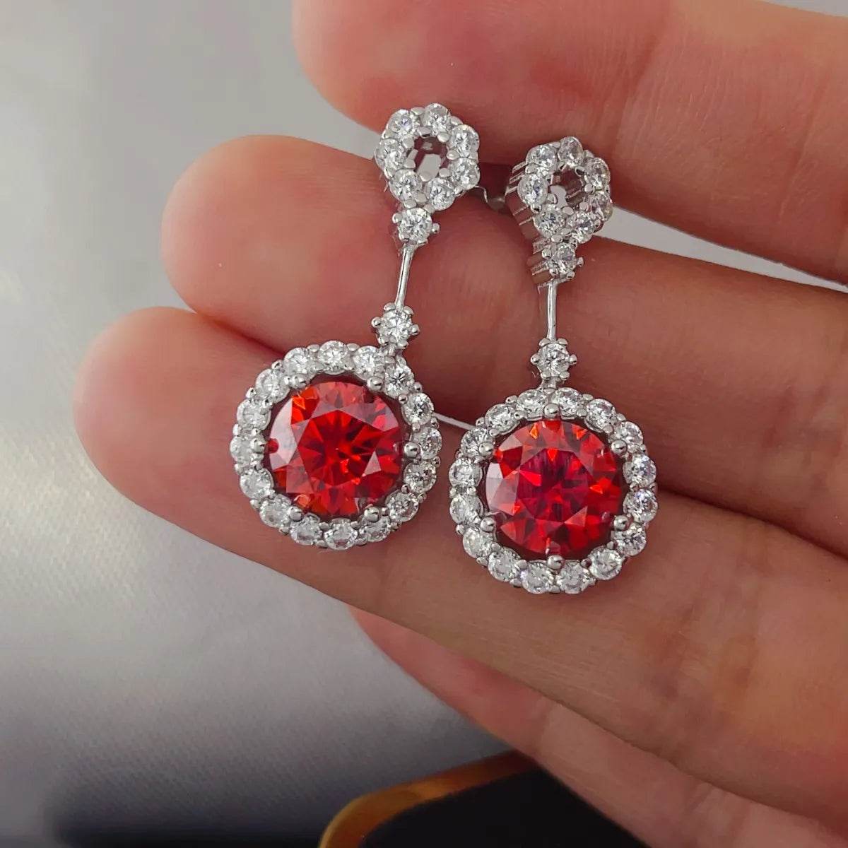 4 Carat Ruby Red Crystal Drop Earrings with Rhinestone Halo - Ultim8 Designs 4 U